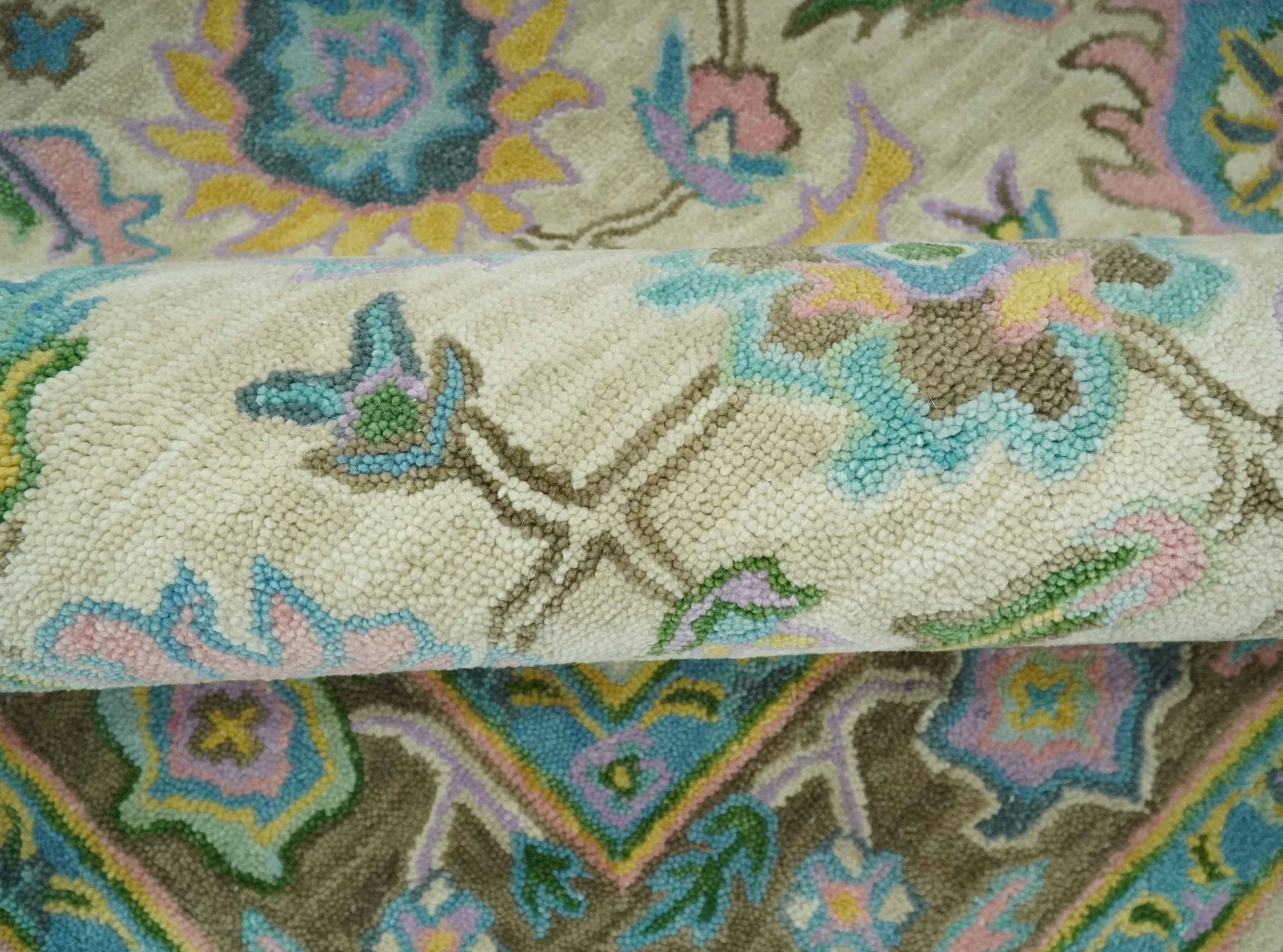 Vibrant Colorful Beige, Blue and Purple Traditional Floral Hand Tufted 8x10 wool rug - Image 6