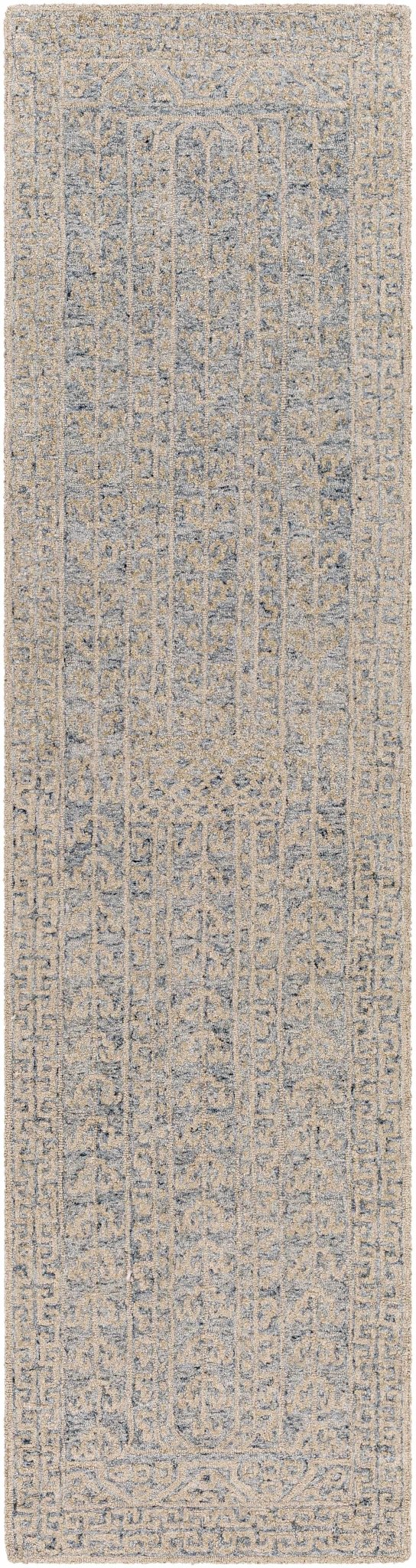 Antique Look Intricate Designs Beige and Blue Traditional Hand Tufted Wool Area Rug - Image 5