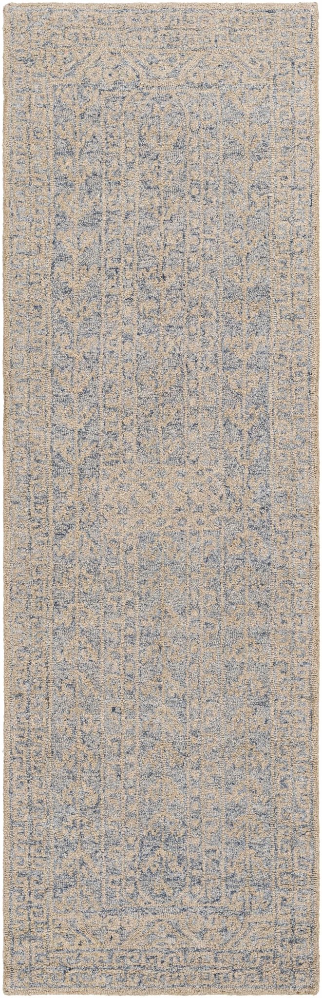 Antique Look Intricate Designs Beige and Blue Traditional Hand Tufted Wool Area Rug - Image 6