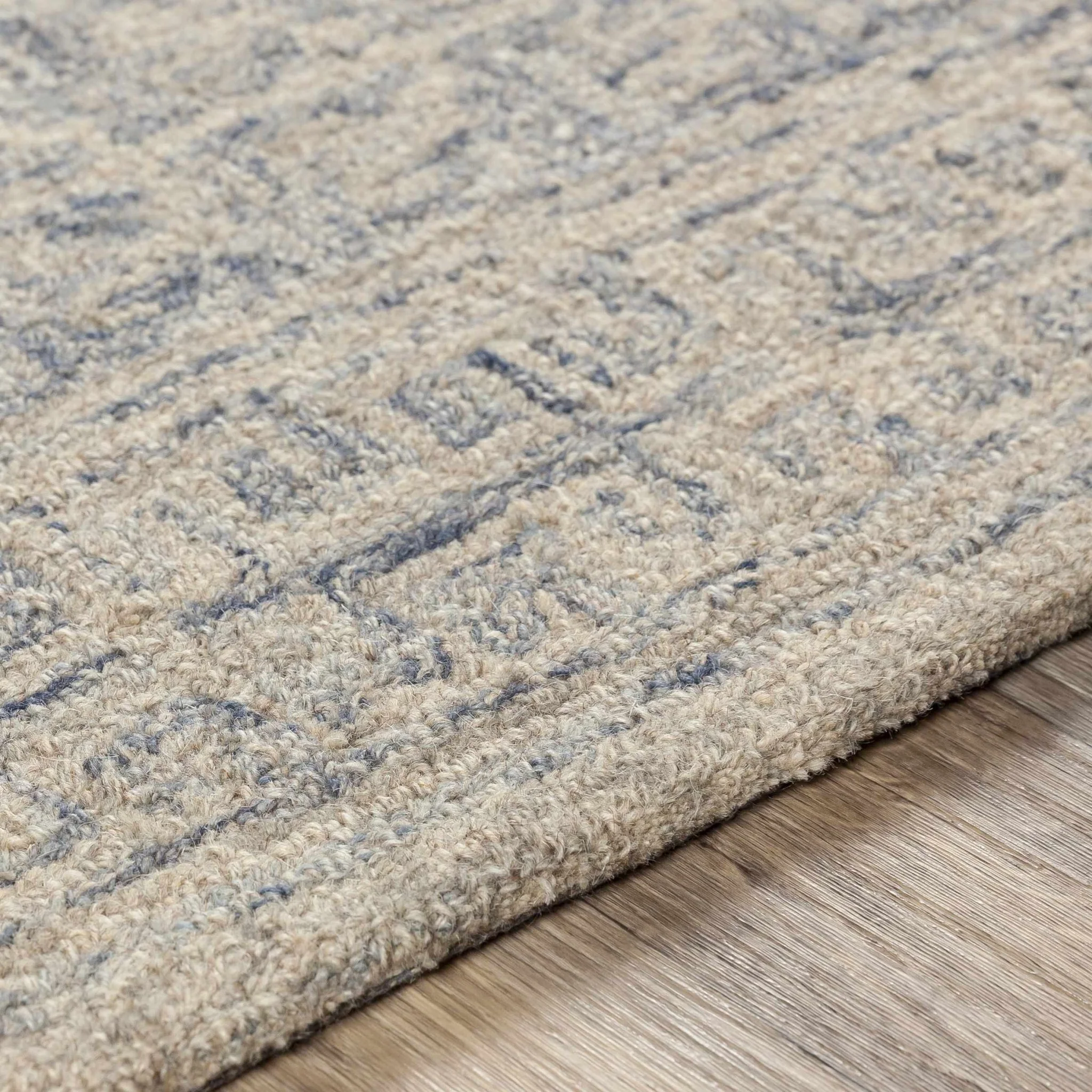 Antique Look Intricate Designs Beige and Blue Traditional Hand Tufted Wool Area Rug - Image 8