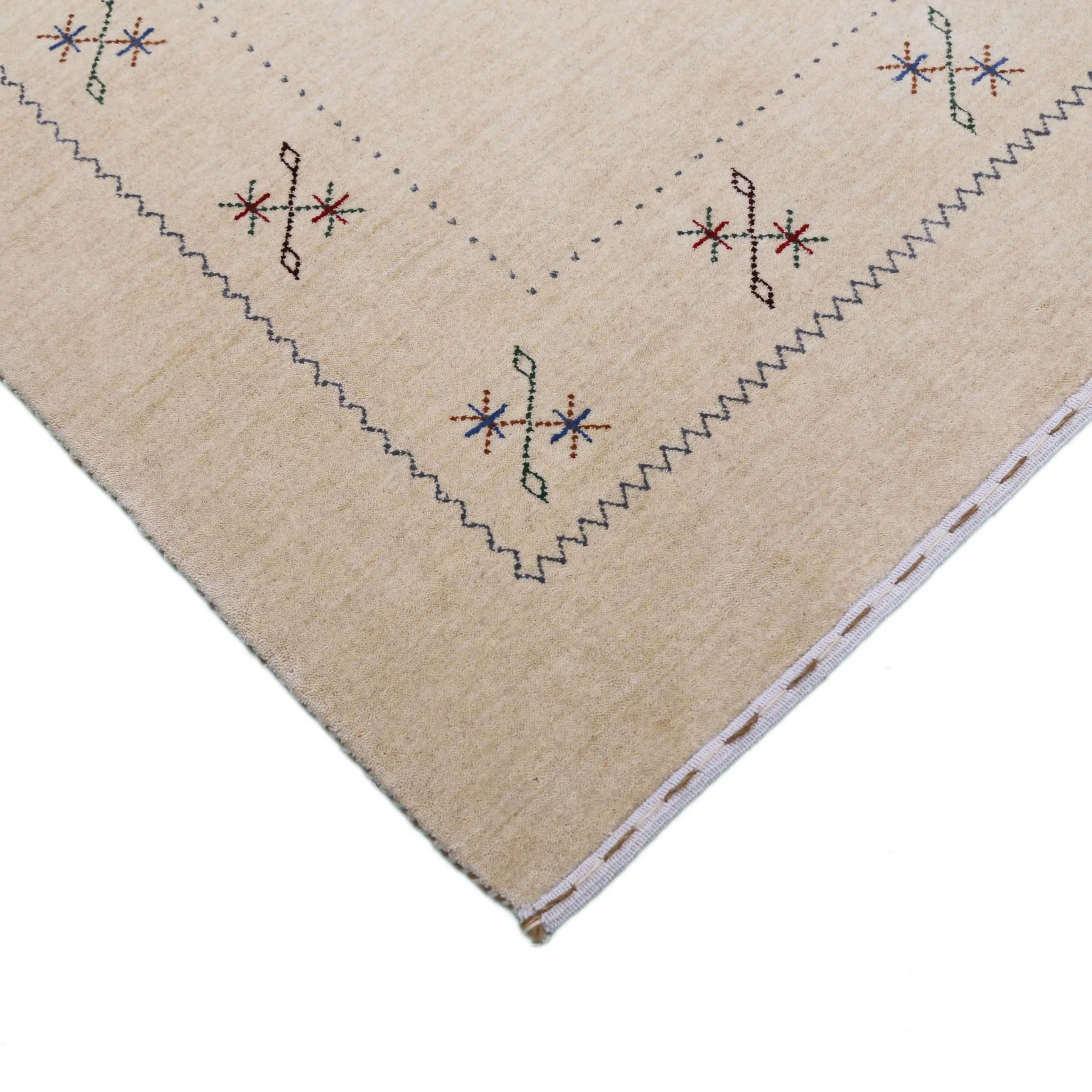 Beige Border Design Hand Loomed Wool Area Rug - Image 11