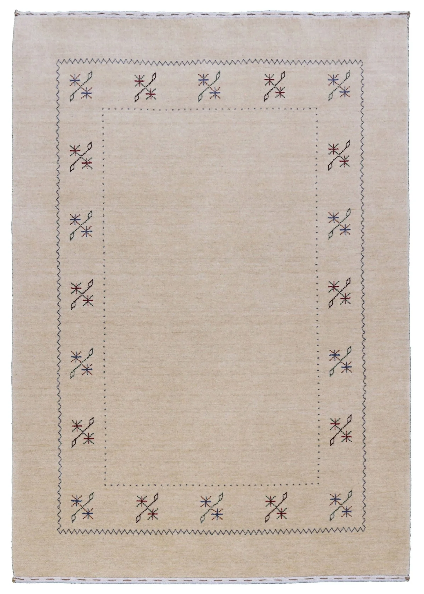 Beige Border Design Hand Loomed Wool Area Rug - Image 13
