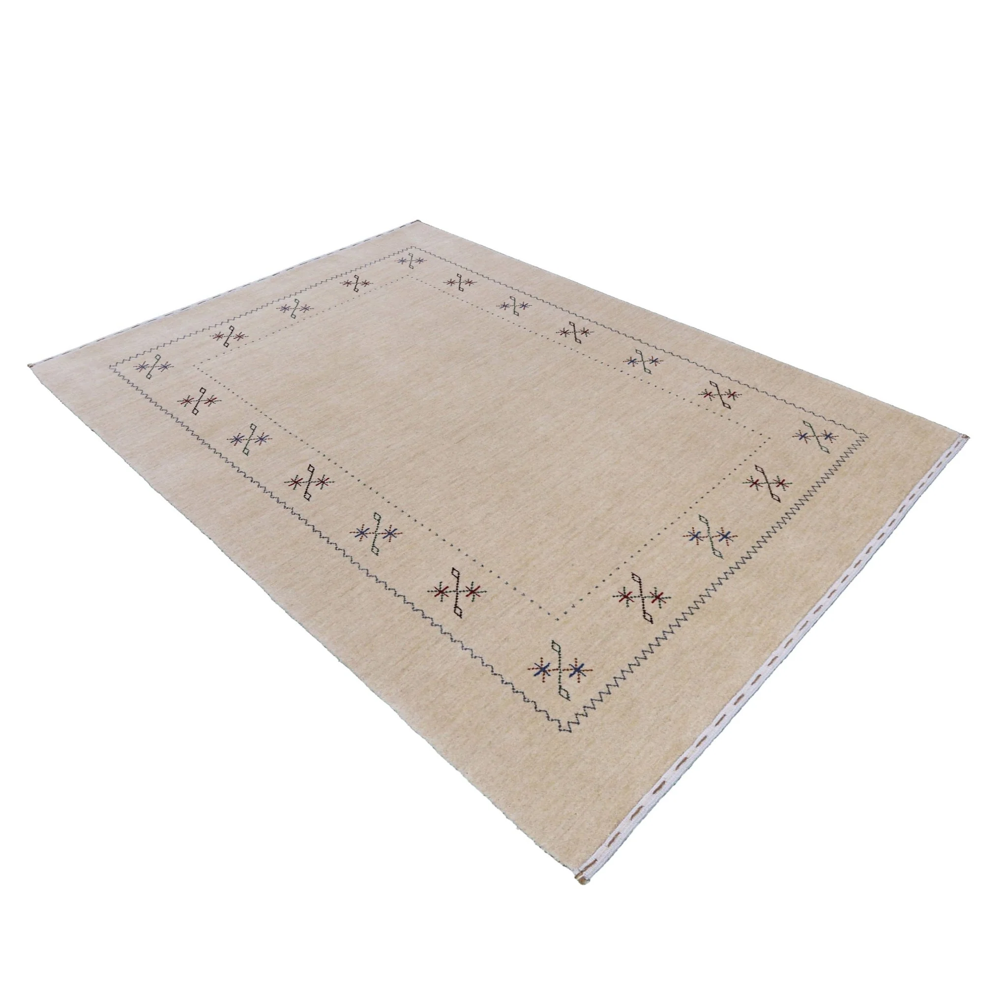 Beige Border Design Hand Loomed Wool Area Rug - Image 14