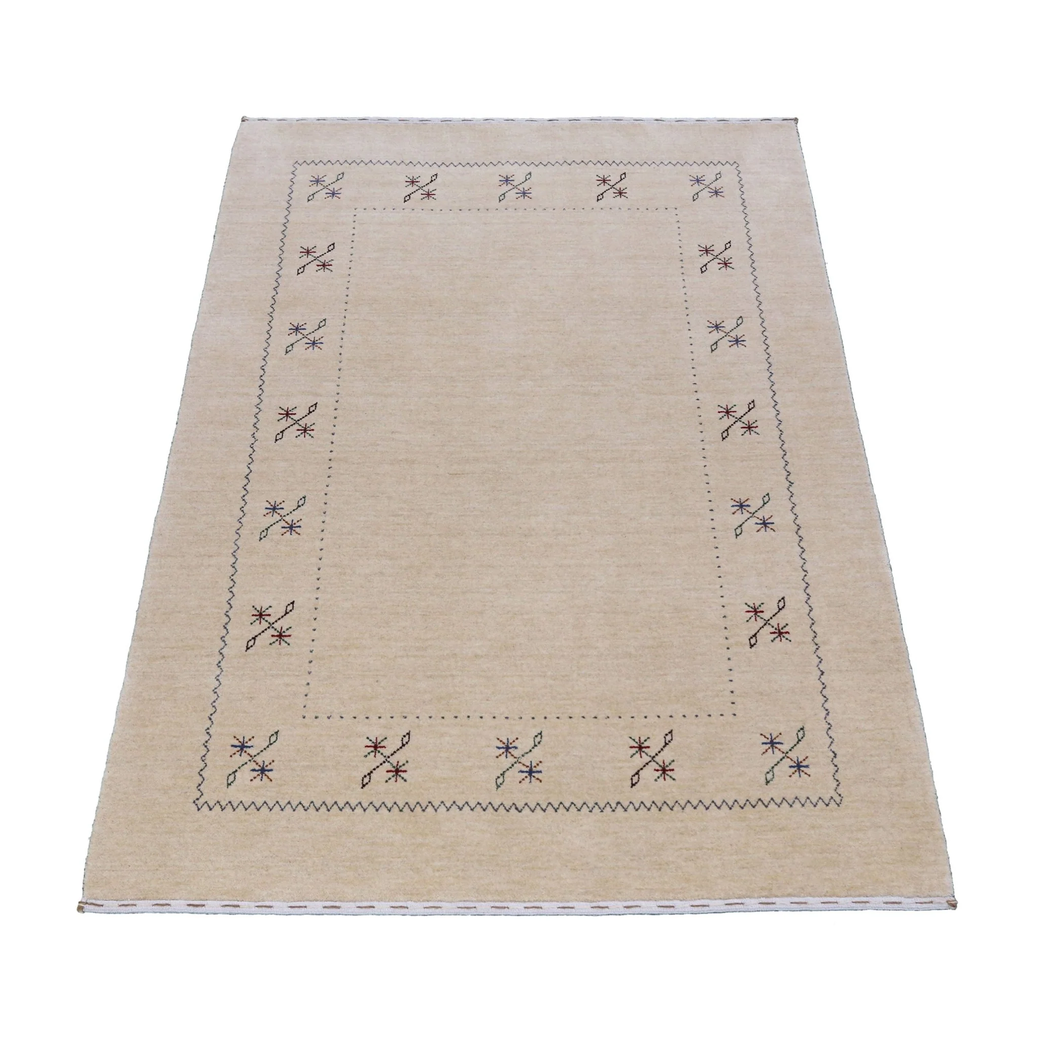 Beige Border Design Hand Loomed Wool Area Rug - Image 15