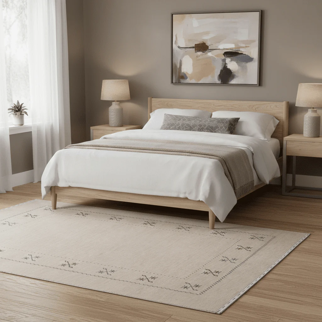 Beige Border Design Hand Loomed Wool Area Rug - Image 2