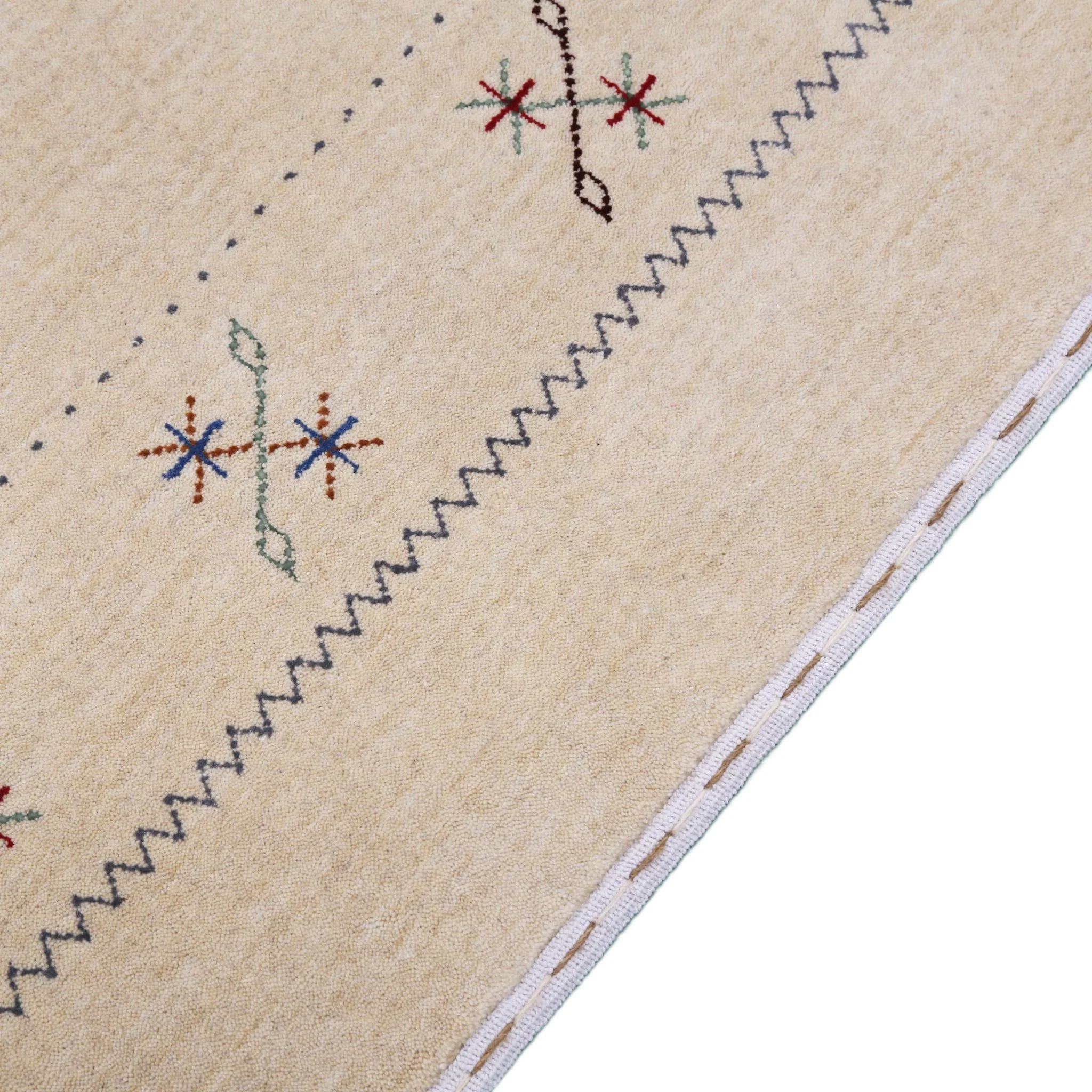 Beige Border Design Hand Loomed Wool Area Rug - Image 9