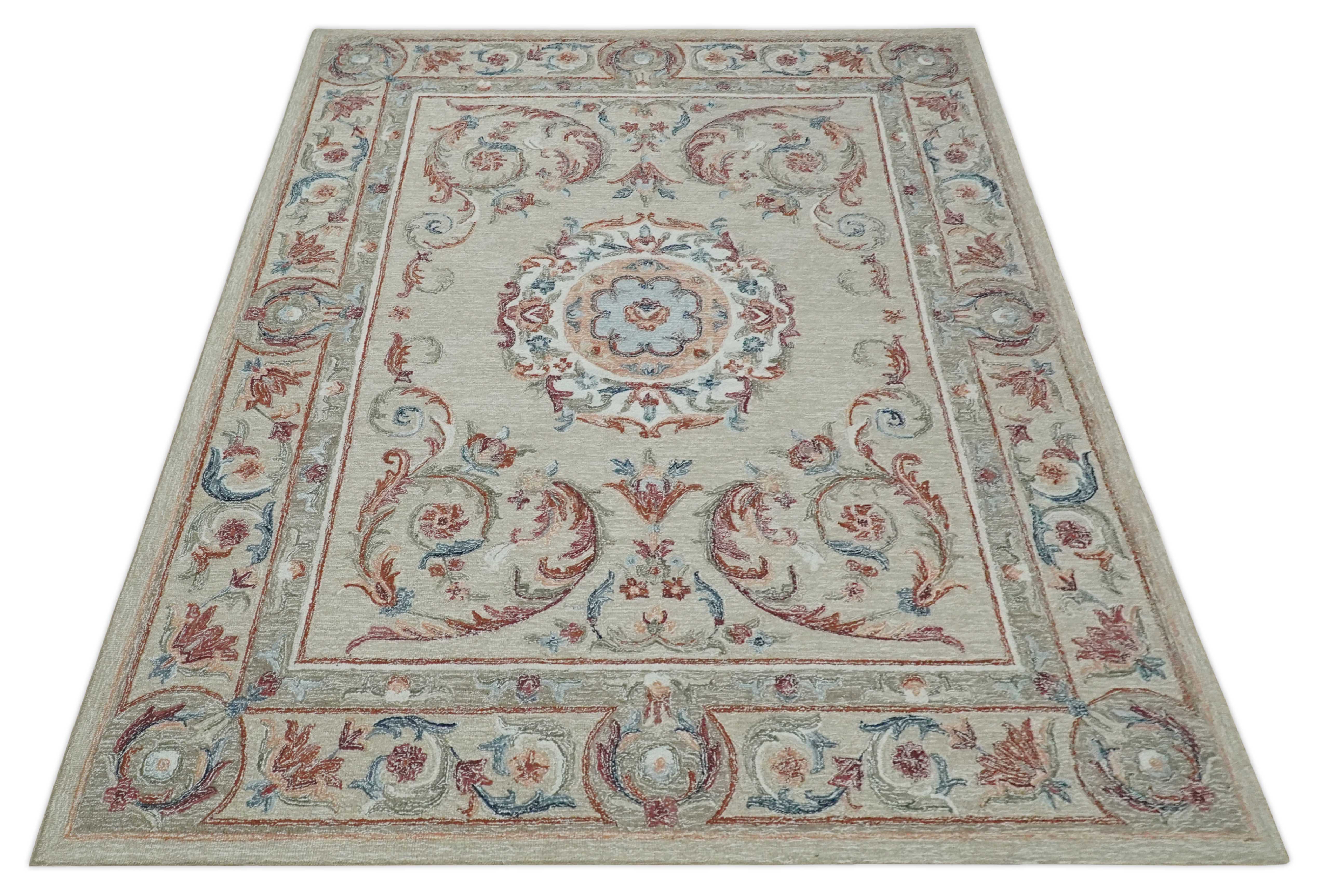 French Inspired Aubusson design Custom Made Beige, Brown and Blue Hand Tufted wool Area Rug - Image 10