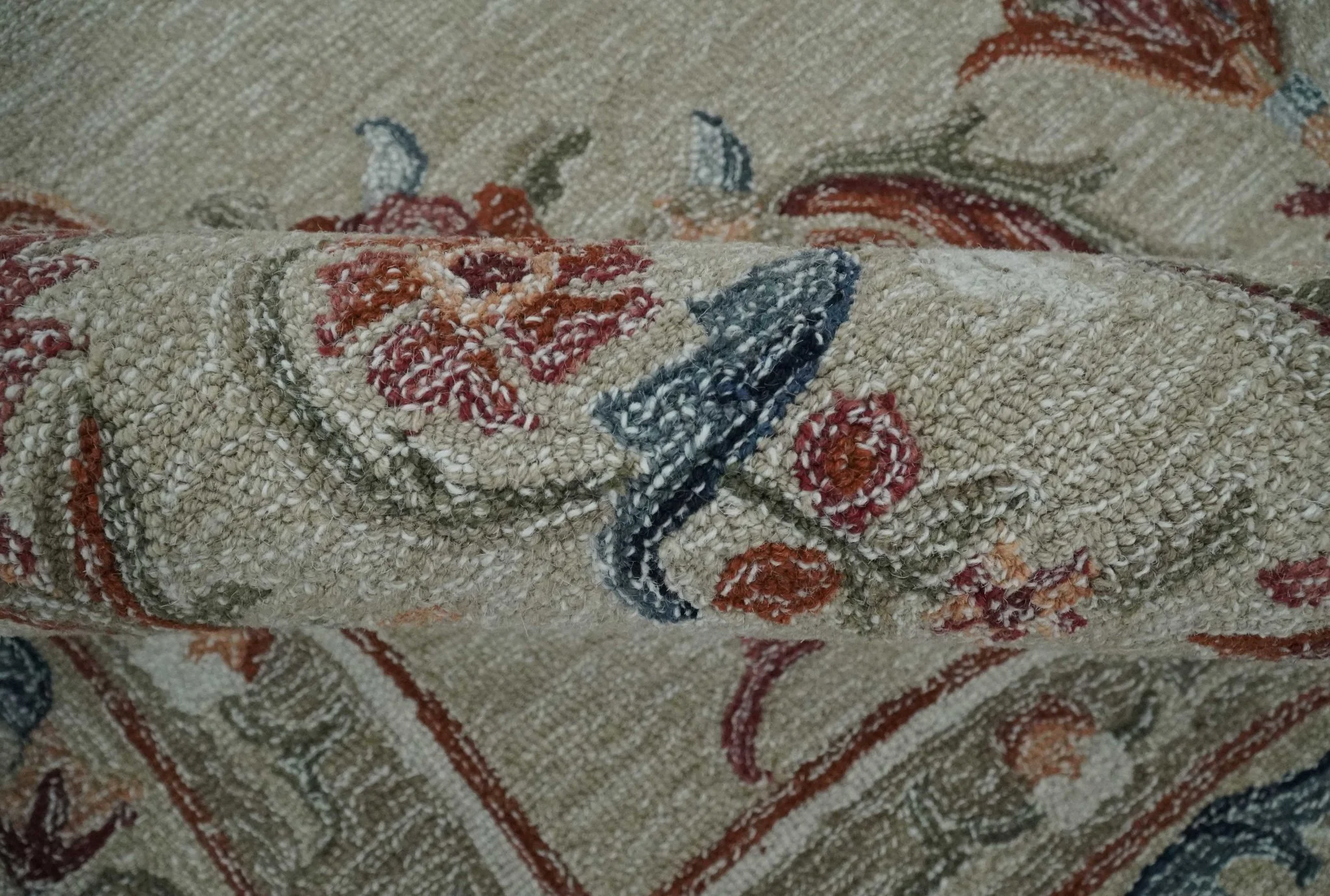 French Inspired Aubusson design Custom Made Beige, Brown and Blue Hand Tufted wool Area Rug - Image 6