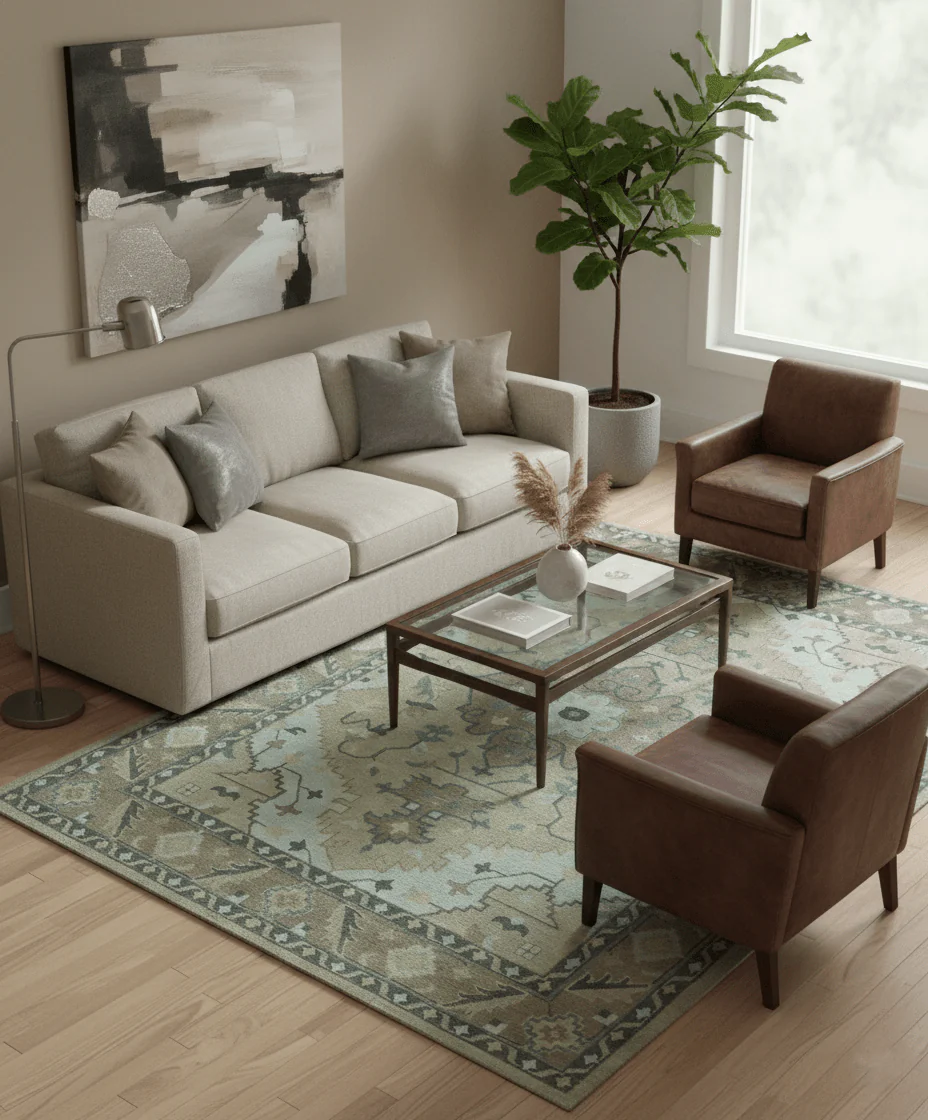Beige, Brown and Silver Hand Knotted Traditional Multi size wool Area Rug - Image 2