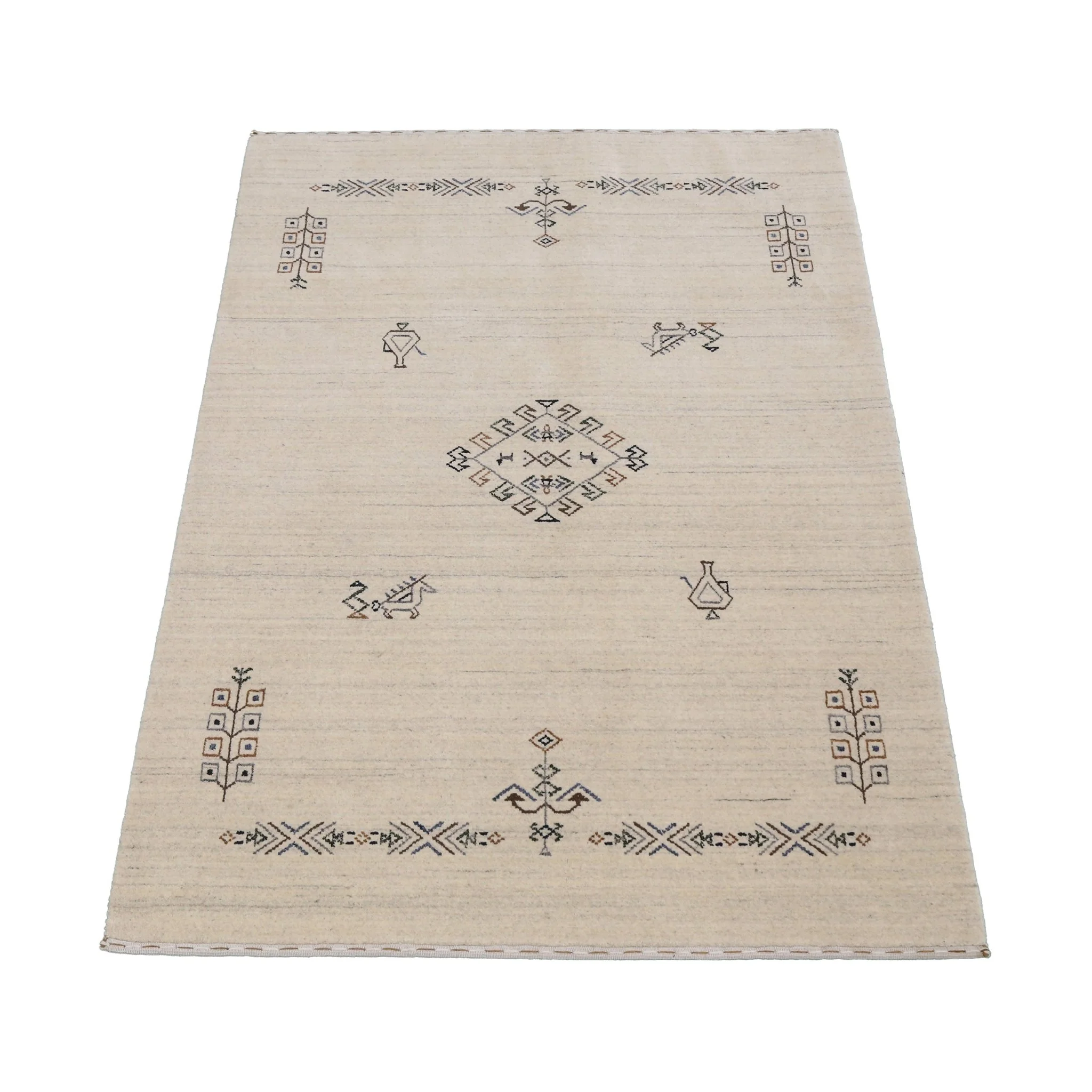 Beige Center Medallion Design Hand Loomed Wool Area Rug - Image 14