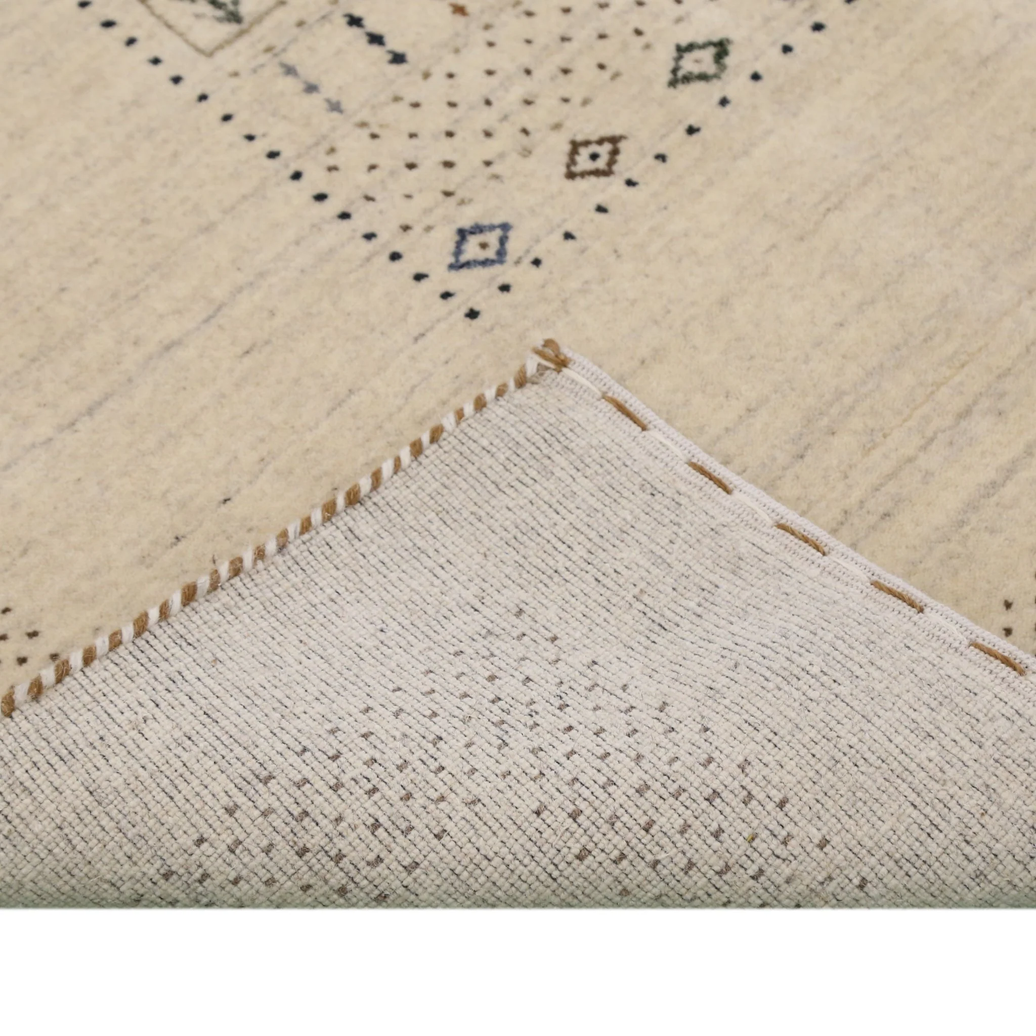 Beige Center Pattern Design Hand Loomed Wool Area Rug - Image 10