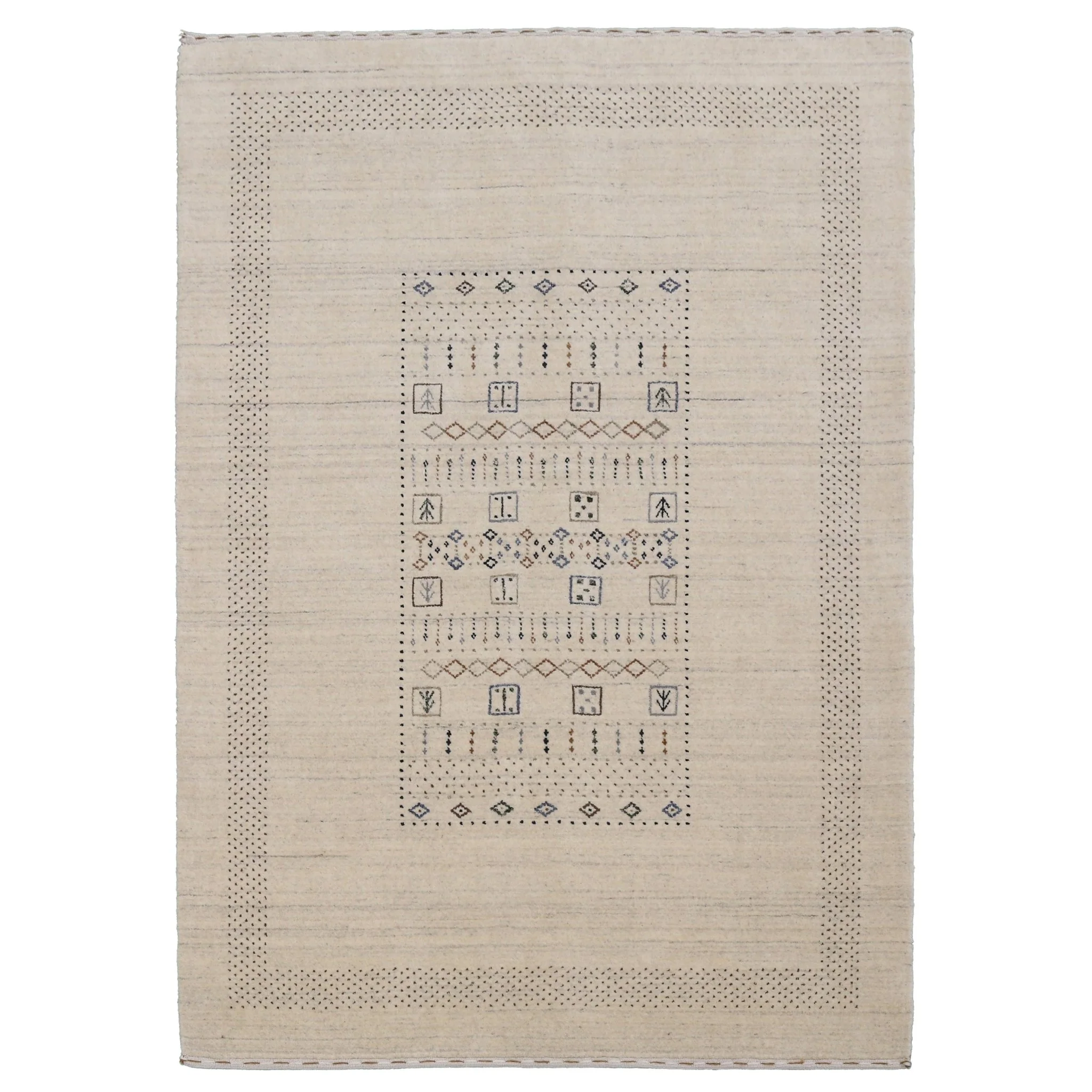 Beige Center Pattern Design Hand Loomed Wool Area Rug - Image 13