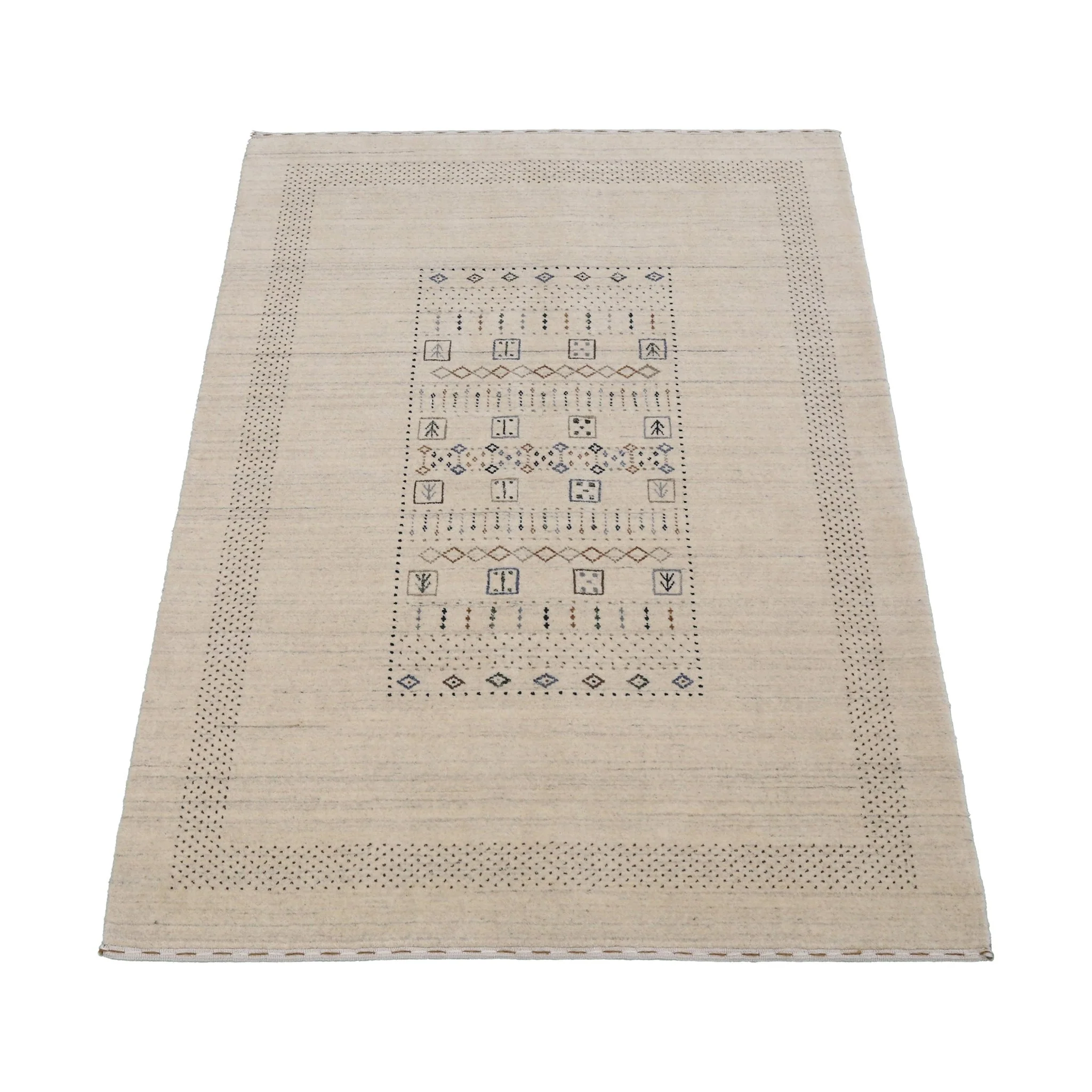 Beige Center Pattern Design Hand Loomed Wool Area Rug - Image 14