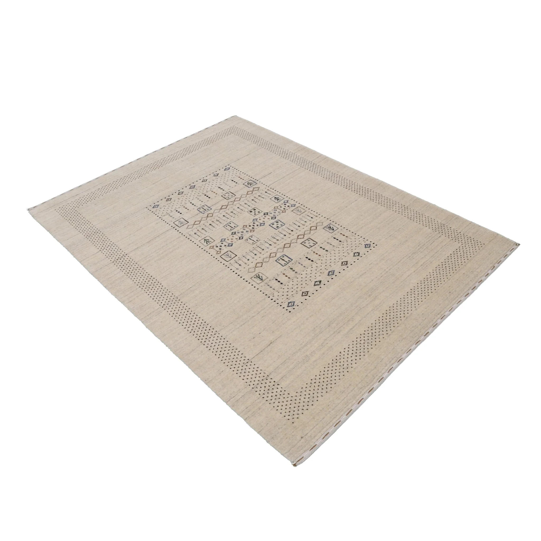 Beige Center Pattern Design Hand Loomed Wool Area Rug - Image 15