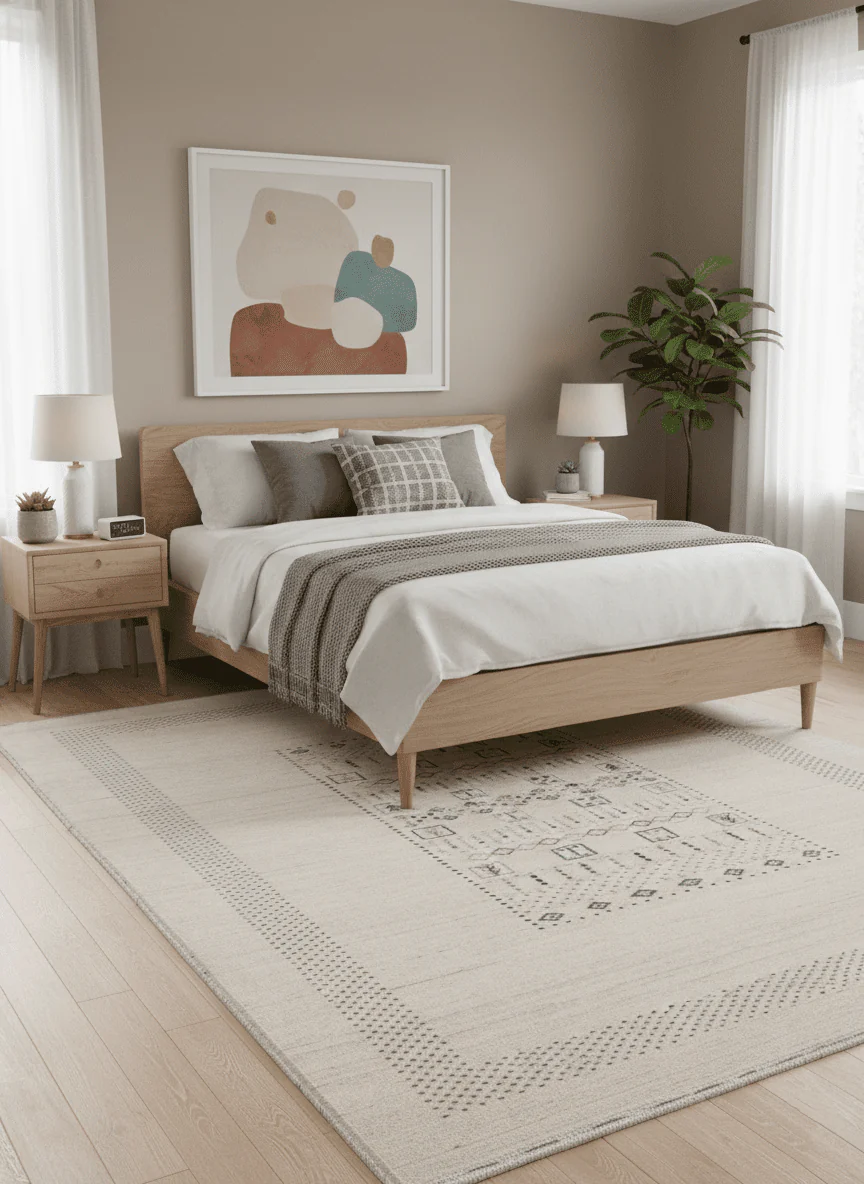 Beige Center Pattern Design Hand Loomed Wool Area Rug - Image 2