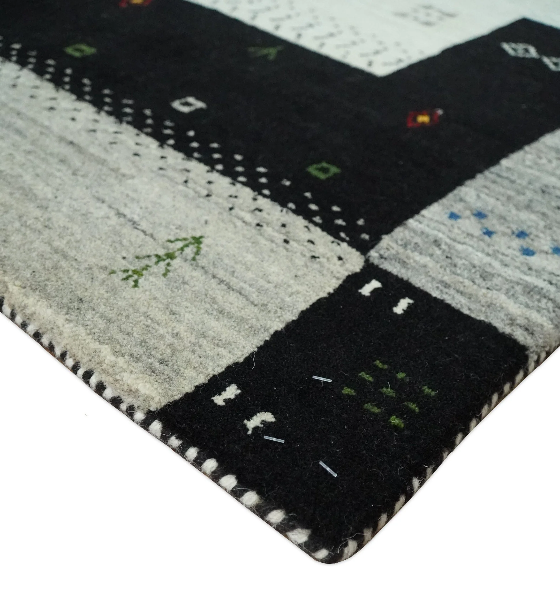 5x8 Ivory, Gray and Black Striped Wool Hand Woven Southwestern Gabbeh Rug | KNT18 - Image 5