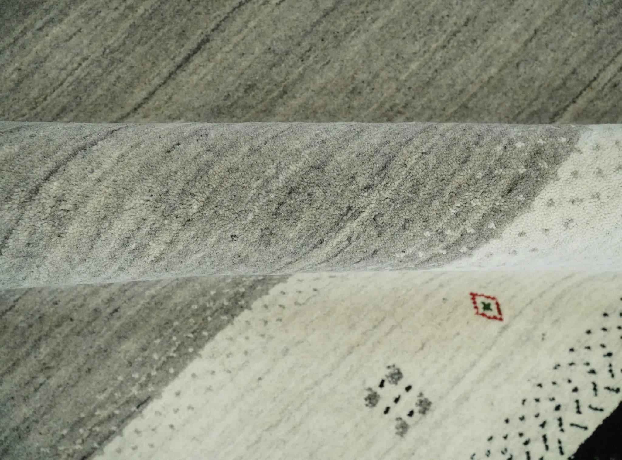 5x8 Ivory, Gray and Black Striped Wool Hand Woven Southwestern Gabbeh Rug | KNT18 - Image 6