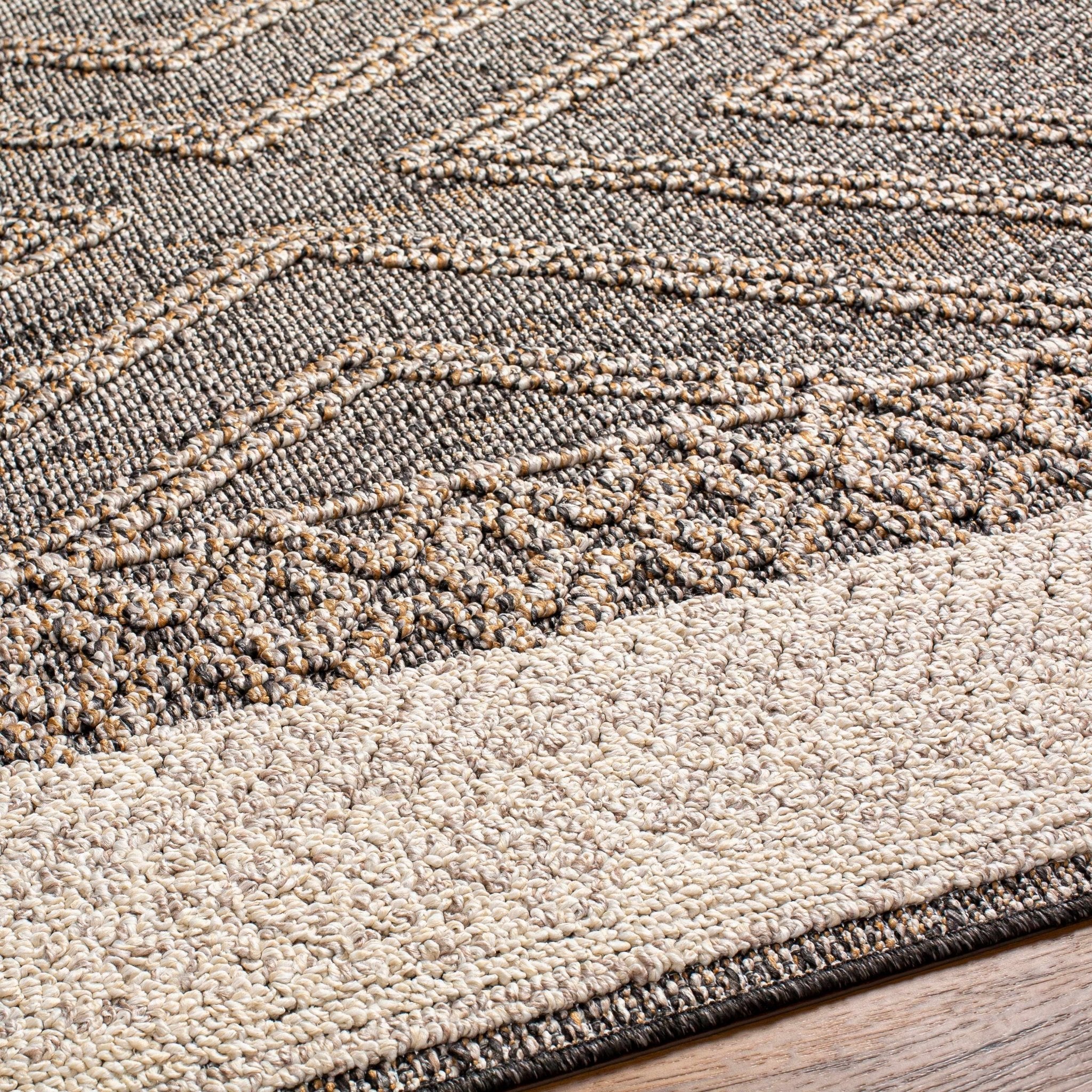 Beige, Charcoal and Gold Geometrical Design Outdoor Machine Woven Area Rug - Image 11