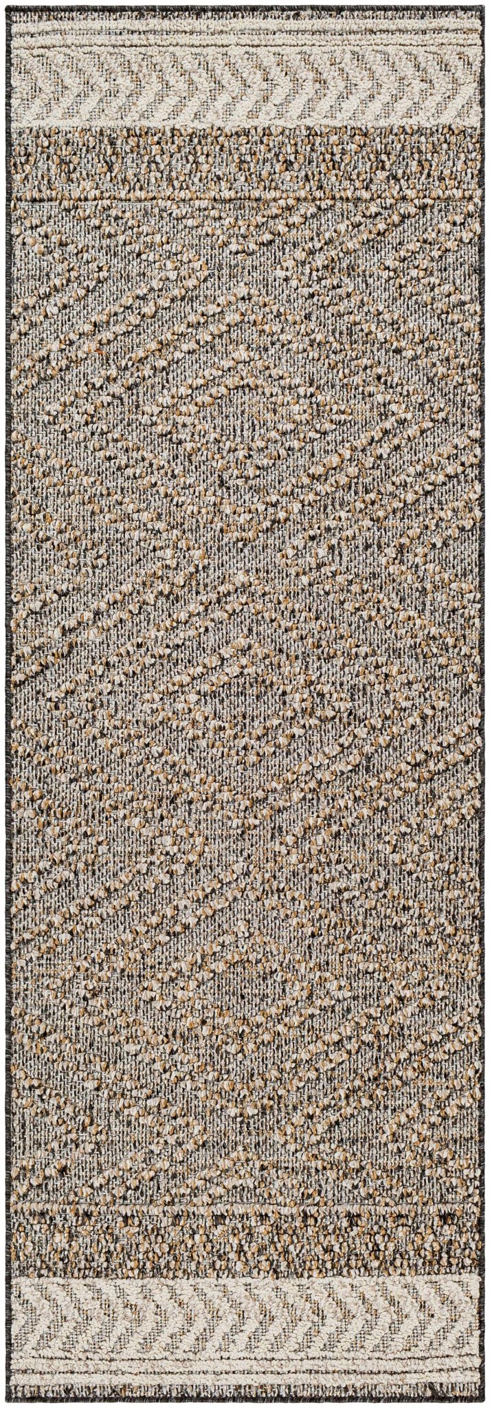 Beige, Charcoal and Gold Geometrical Design Outdoor Machine Woven Area Rug - Image 12