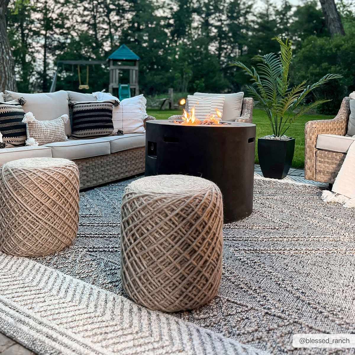 Beige, Charcoal and Gold Geometrical Design Outdoor Machine Woven Area Rug - Image 4