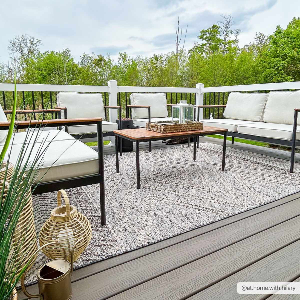 Beige, Charcoal and Gold Geometrical Design Outdoor Machine Woven Area Rug - Image 5
