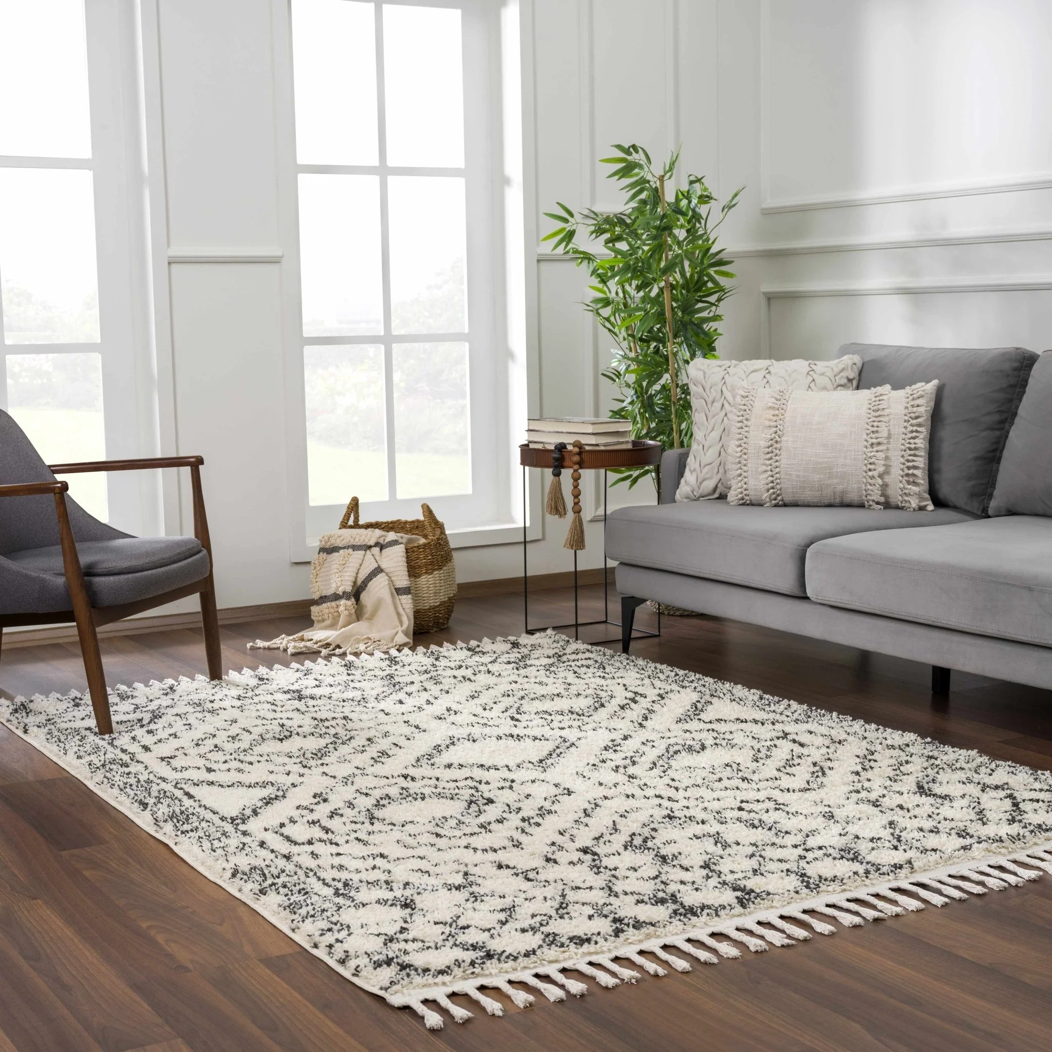 Beige and Charcoal Geometrical Design Moroccan Style Area Rug - Image 15