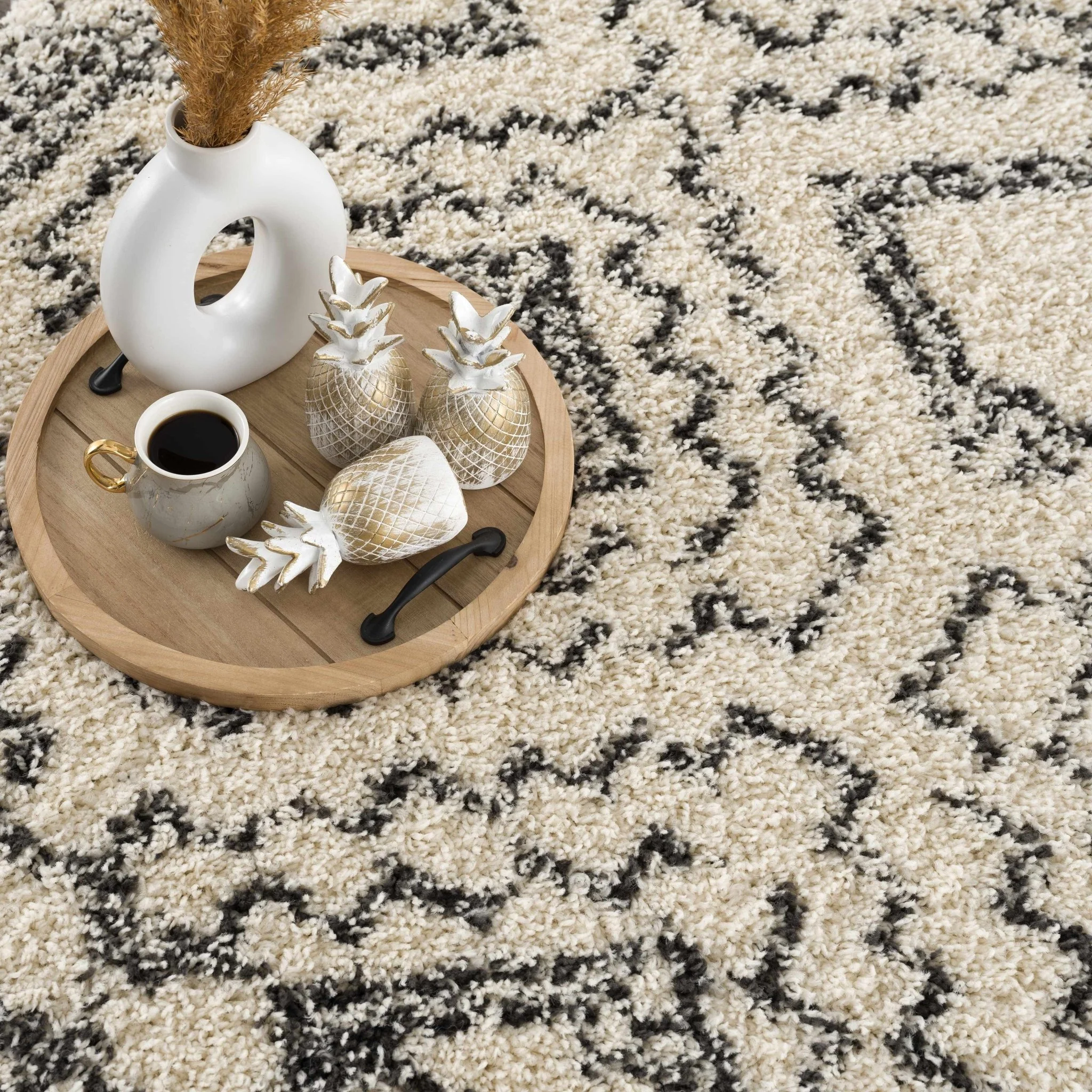 Beige and Charcoal Geometrical Design Moroccan Style Area Rug - Image 17