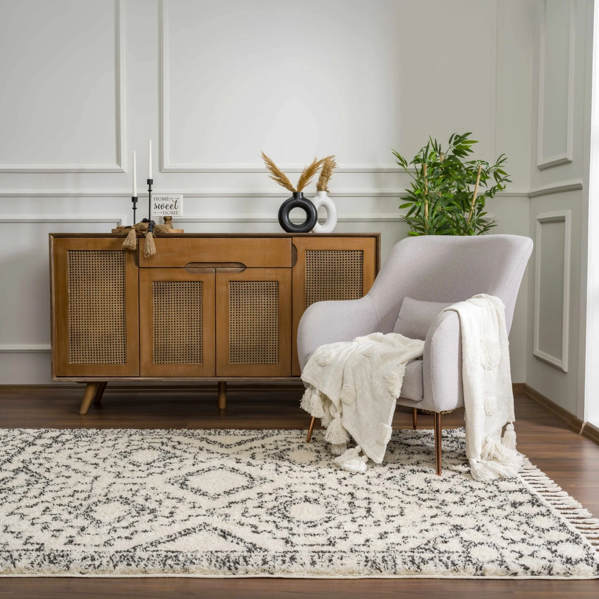 Beige and Charcoal Geometrical Design Moroccan Style Area Rug - Image 21