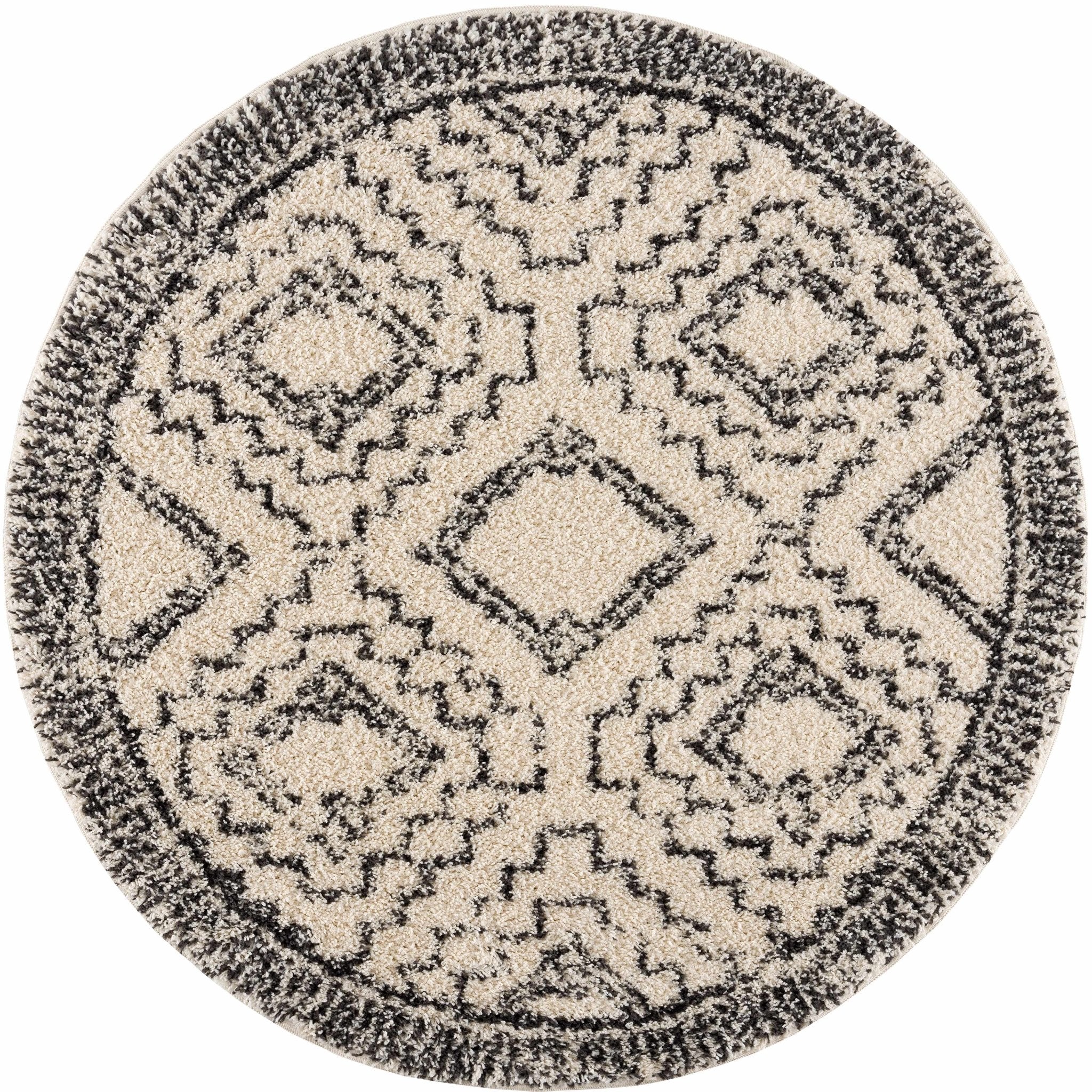 Beige and Charcoal Geometrical Design Moroccan Style Area Rug - Image 4