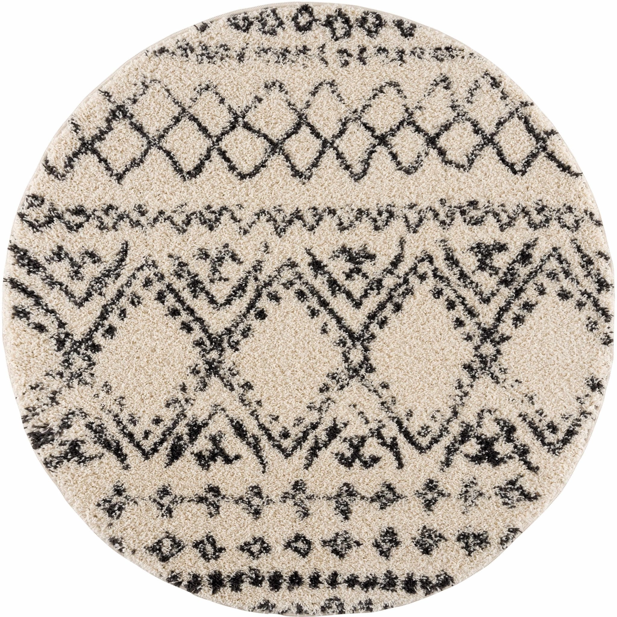 Traditional Design Beige and Charcoal Machine Woven Moroccan Tribal Trellis Rug - Image 4