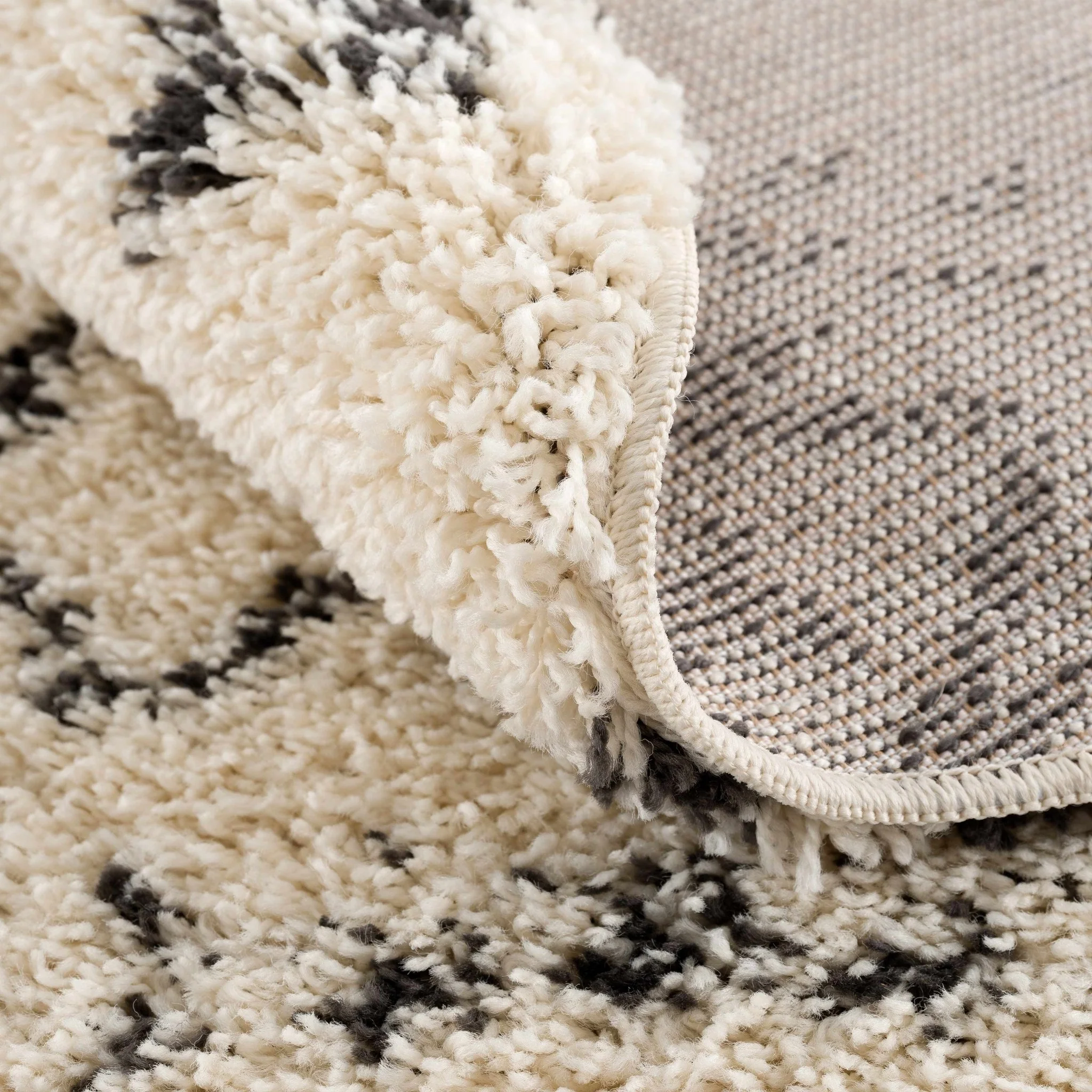Traditional Design Beige and Charcoal Machine Woven Moroccan Tribal Trellis Rug - Image 7