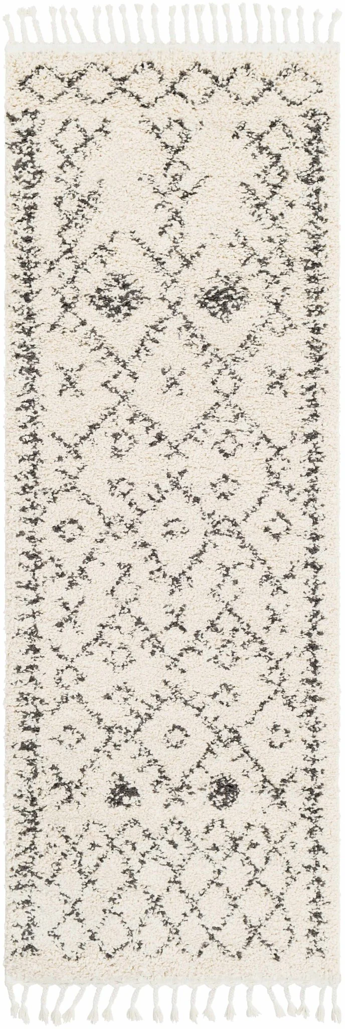 Beige and Charcoal Geometrical Design Moroccan Style Tribal Trellis Rug - Image 15