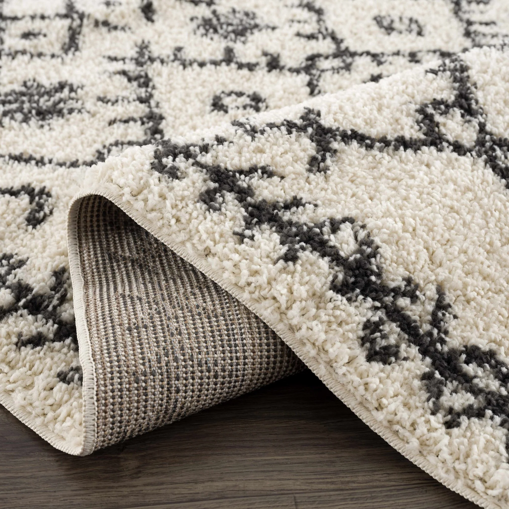 Beige and Charcoal Geometrical Design Moroccan Style Tribal Trellis Rug - Image 20