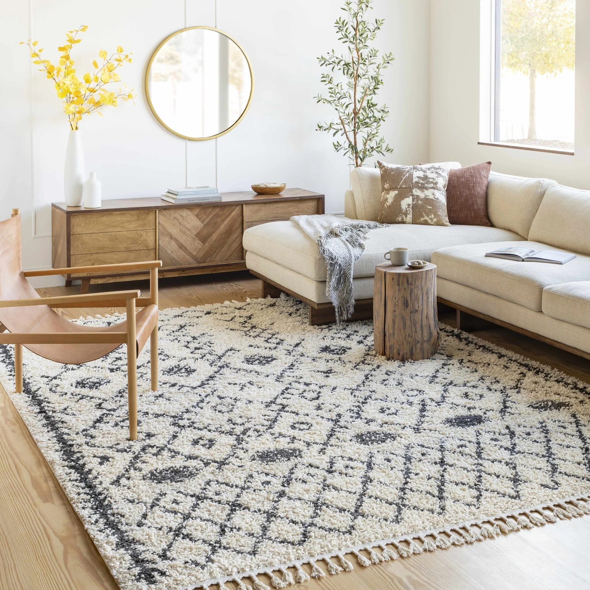 Beige and Charcoal Geometrical Design Moroccan Style Tribal Trellis Rug - Image 28