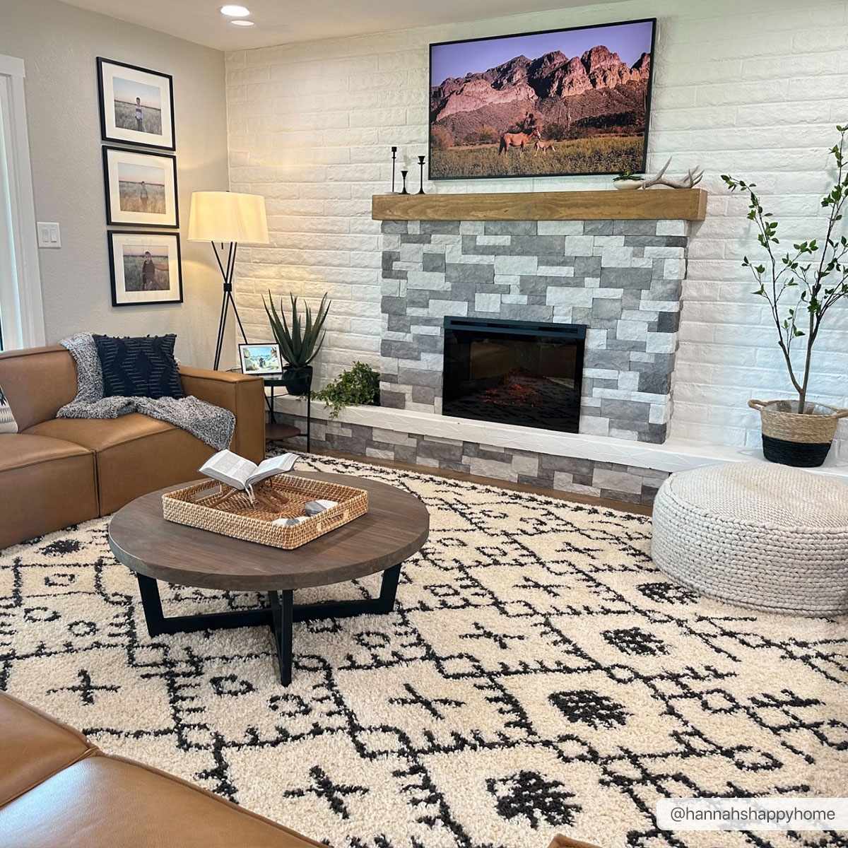 Beige and Charcoal Geometrical Design Moroccan Style Tribal Trellis Rug - Image 5