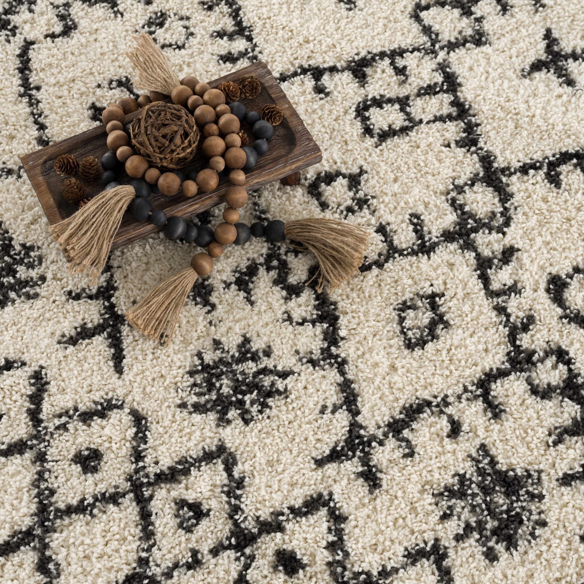 Beige and Charcoal Geometrical Design Moroccan Style Tribal Trellis Rug - Image 6