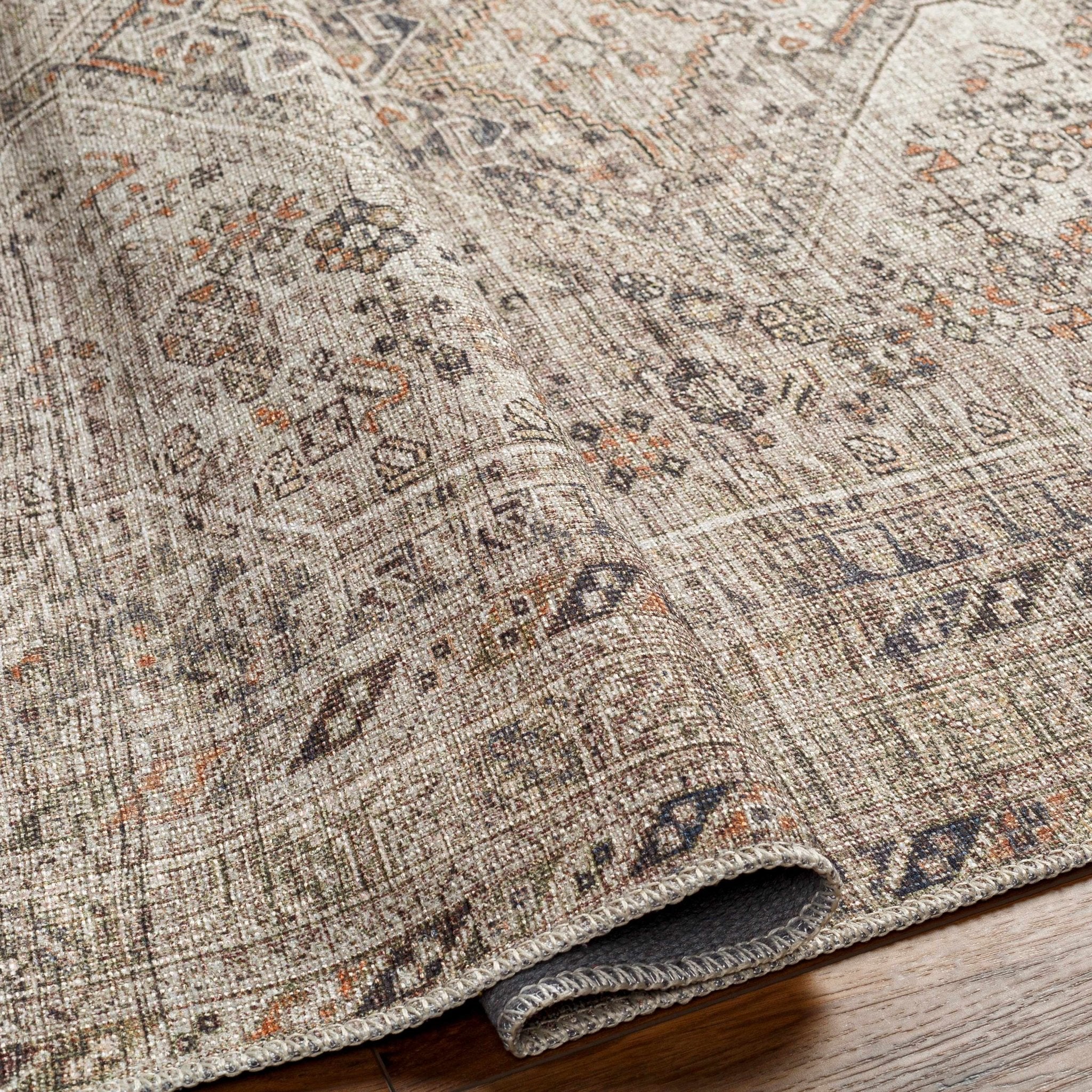 Vintage Style Beige, Charcoal, Rust and Green Turkish Design Washable Area Rug - Image 13