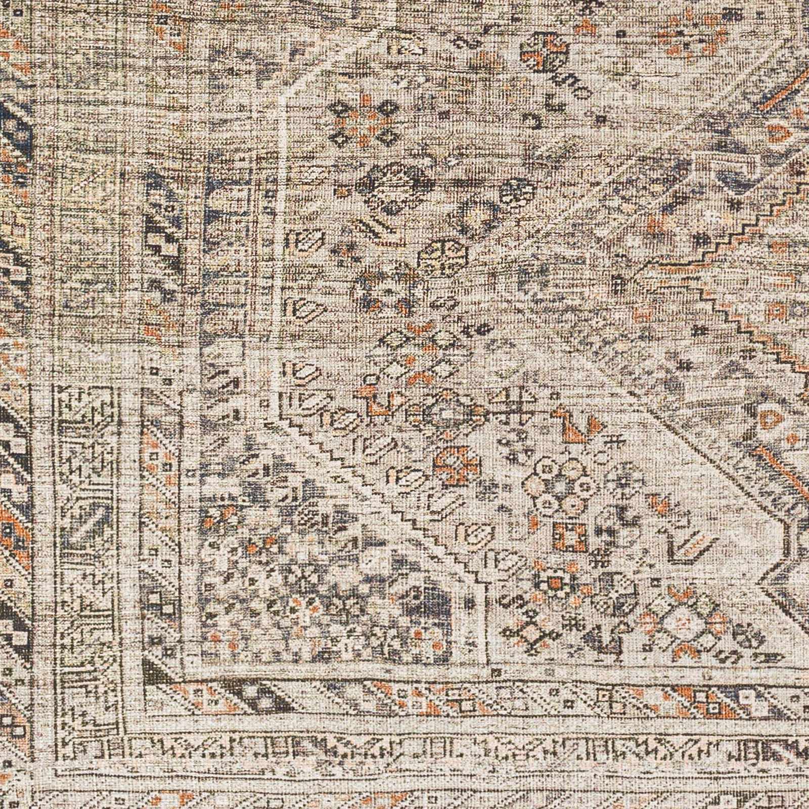 Vintage Style Beige, Charcoal, Rust and Green Turkish Design Washable Area Rug - Image 15