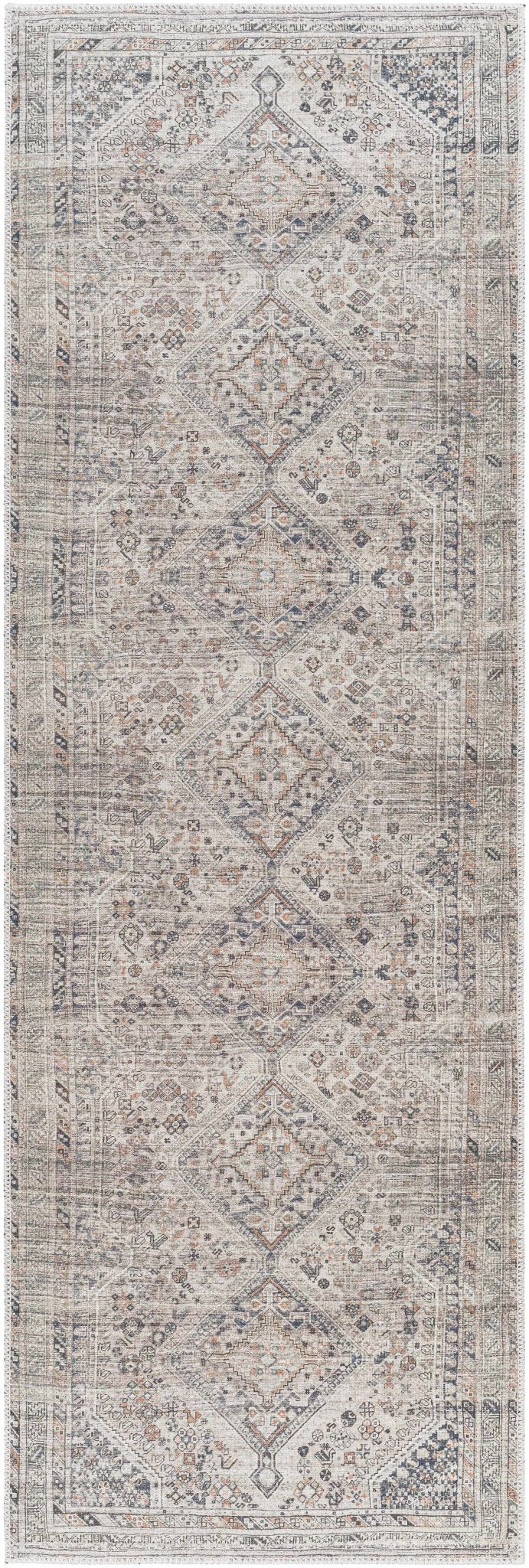 Vintage Style Beige, Charcoal, Rust and Green Turkish Design Washable Area Rug - Image 16
