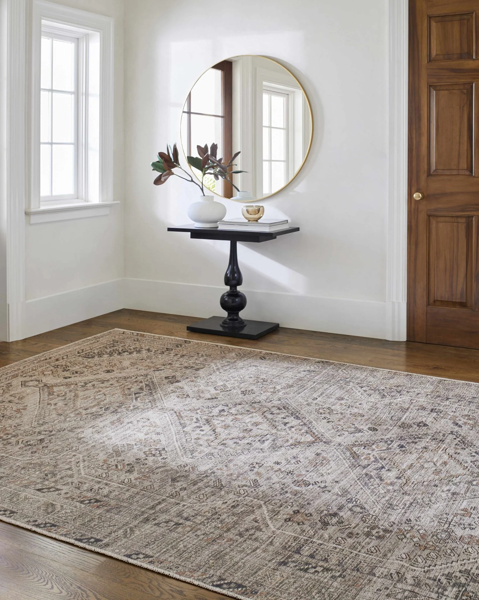 Vintage Style Beige, Charcoal, Rust and Green Turkish Design Washable Area Rug - Image 17