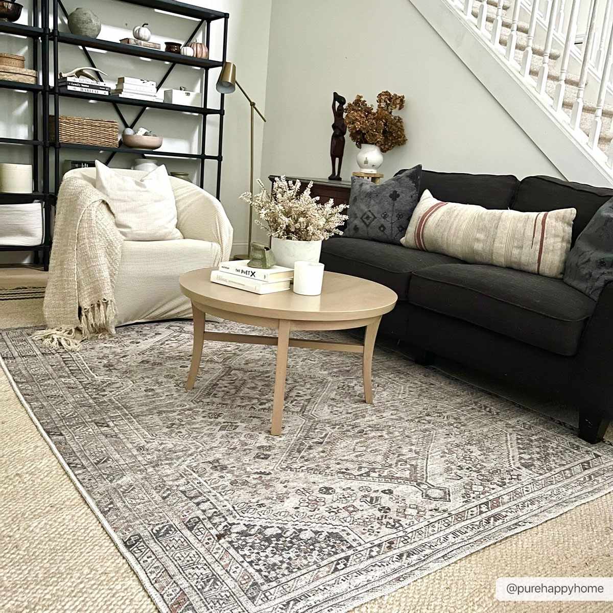 Vintage Style Beige, Charcoal, Rust and Green Turkish Design Washable Area Rug - Image 3