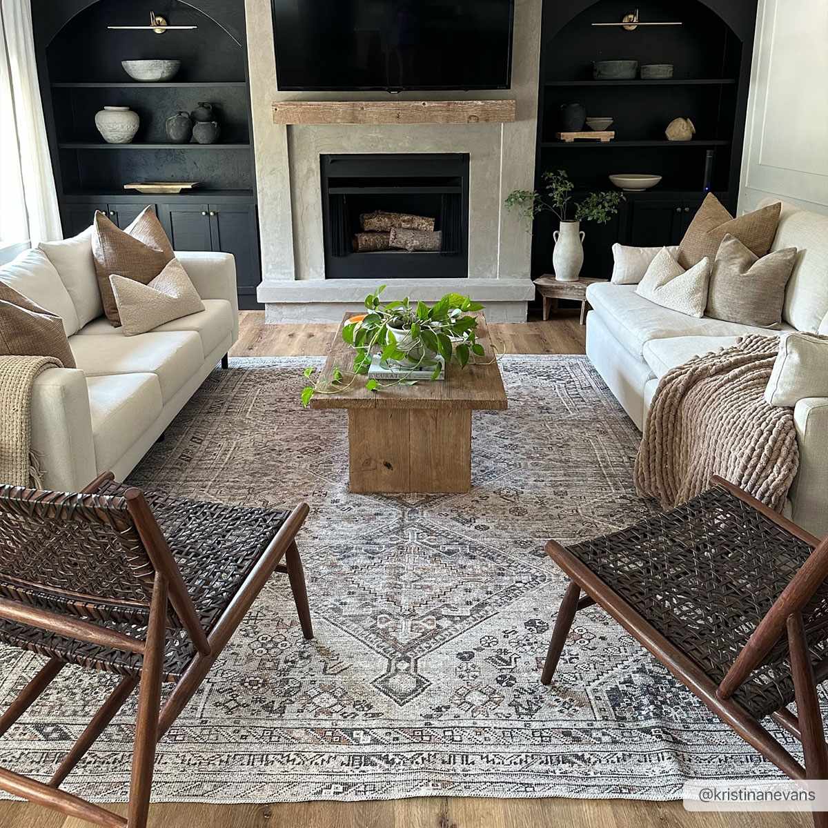 Vintage Style Beige, Charcoal, Rust and Green Turkish Design Washable Area Rug - Image 5