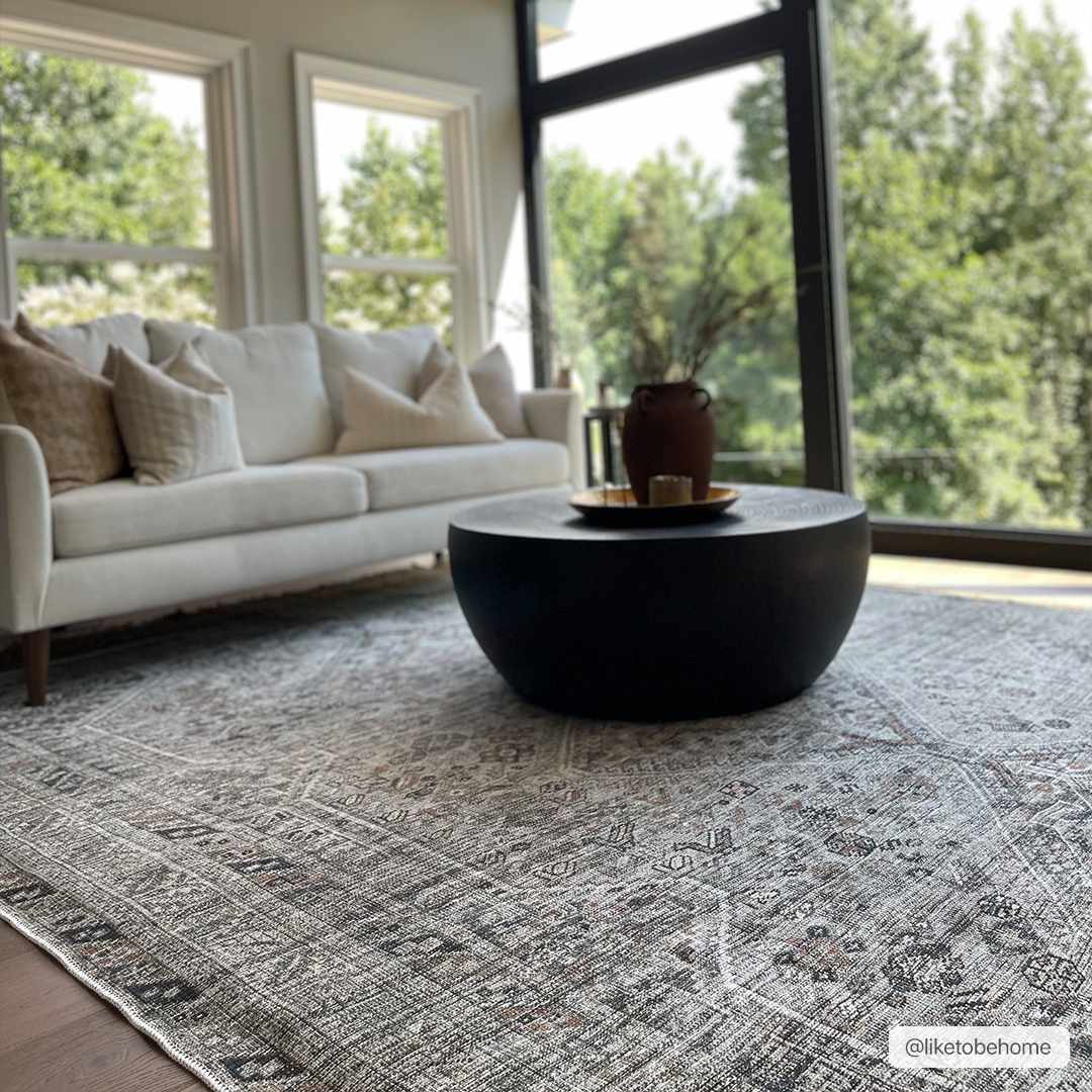 Vintage Style Beige, Charcoal, Rust and Green Turkish Design Washable Area Rug - Image 6
