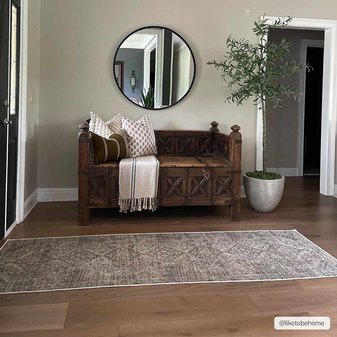 Vintage Style Beige, Charcoal, Rust and Green Turkish Design Washable Area Rug - Image 8