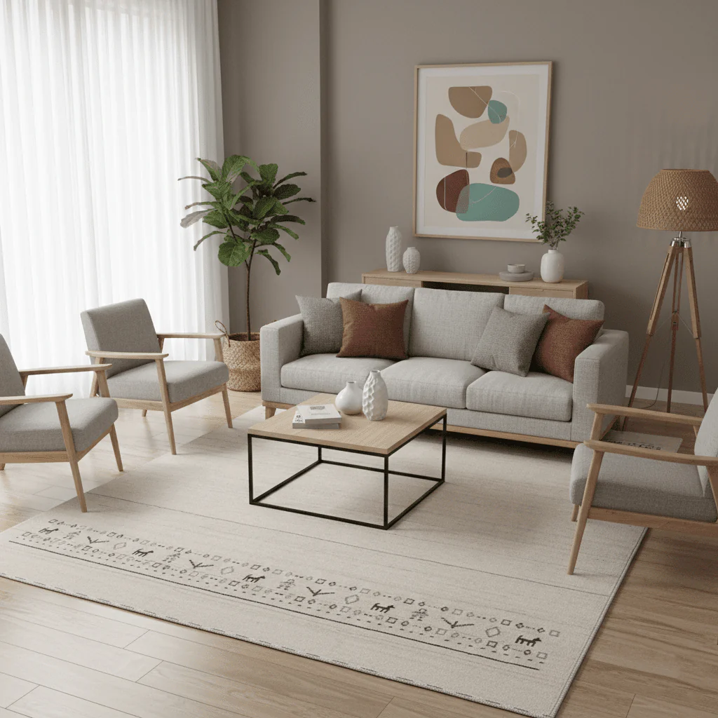 Beige Contemporary Pattern Hand Loomed Wool Area Rug - Image 2