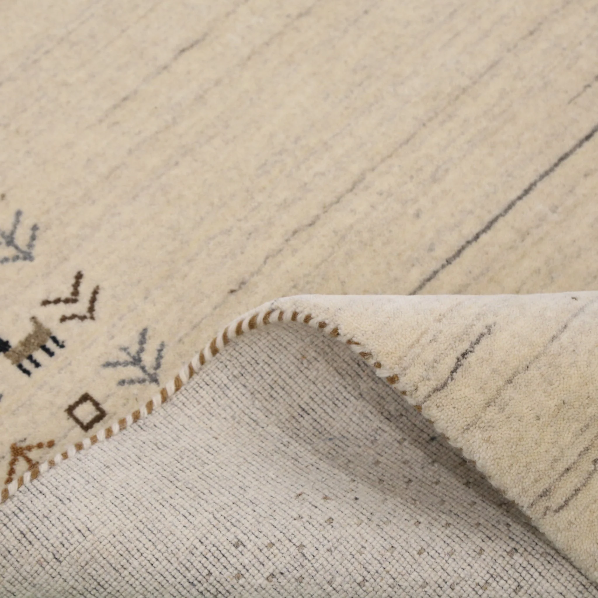 Beige Contemporary Solid Border Design Hand Loomed Wool Area Rug - Image 12