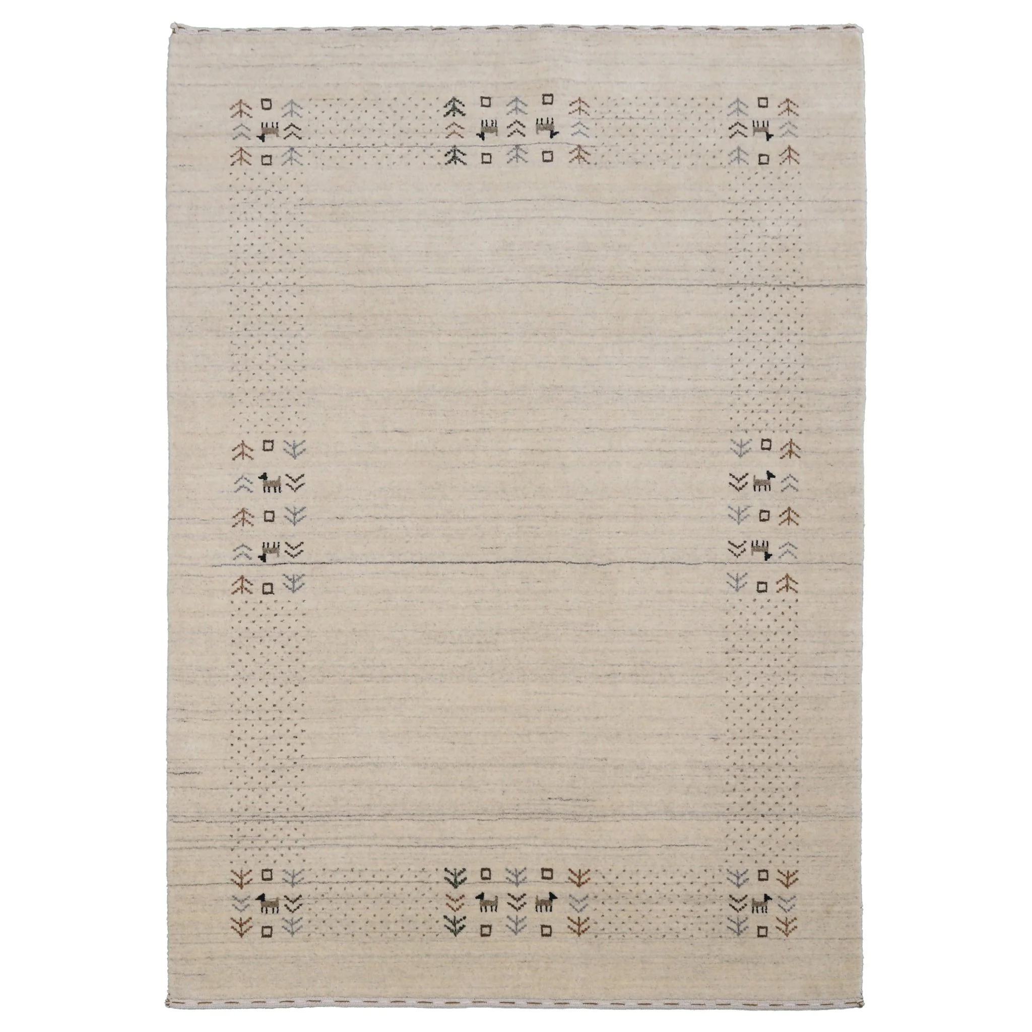 Beige Contemporary Solid Border Design Hand Loomed Wool Area Rug - Image 14