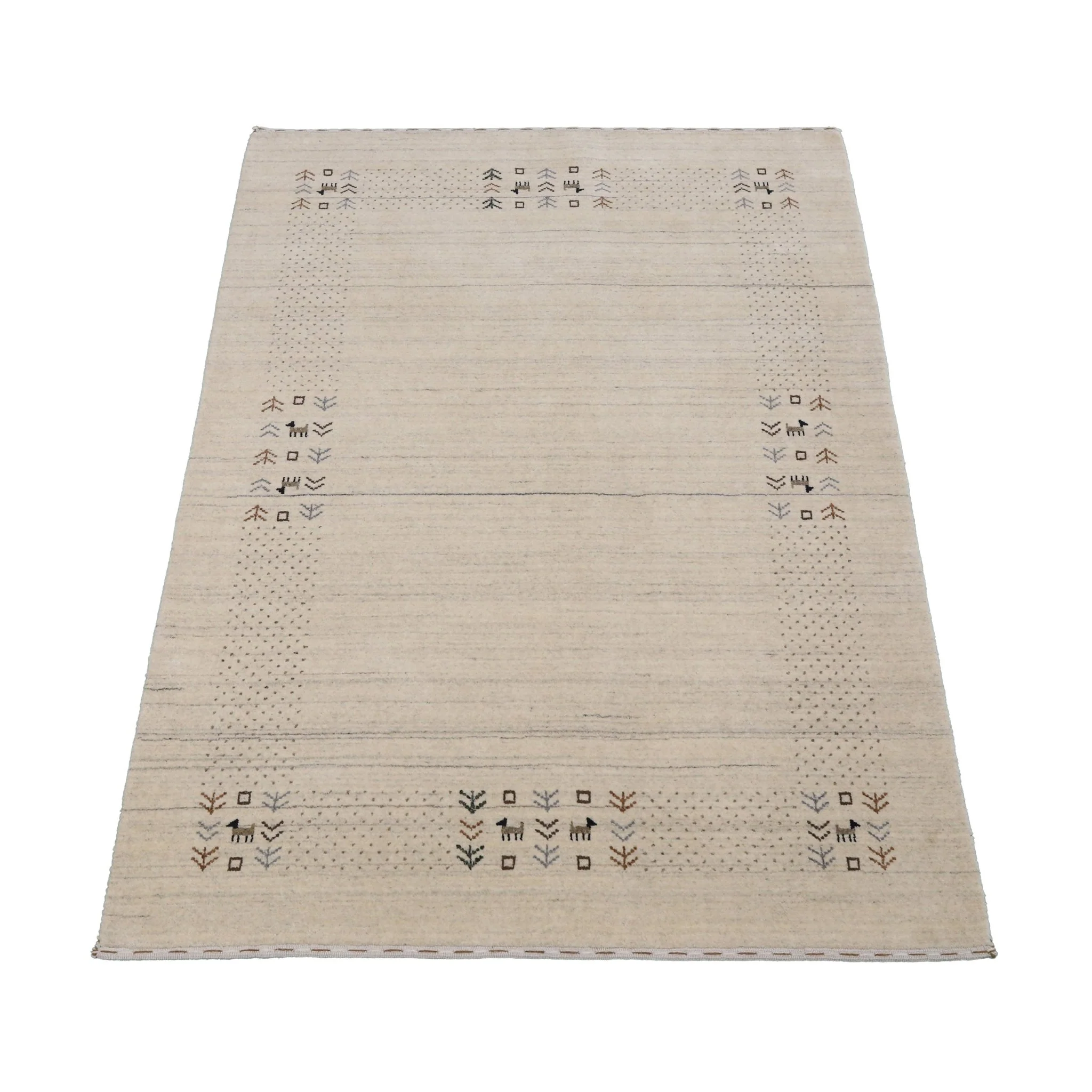 Beige Contemporary Solid Border Design Hand Loomed Wool Area Rug - Image 15