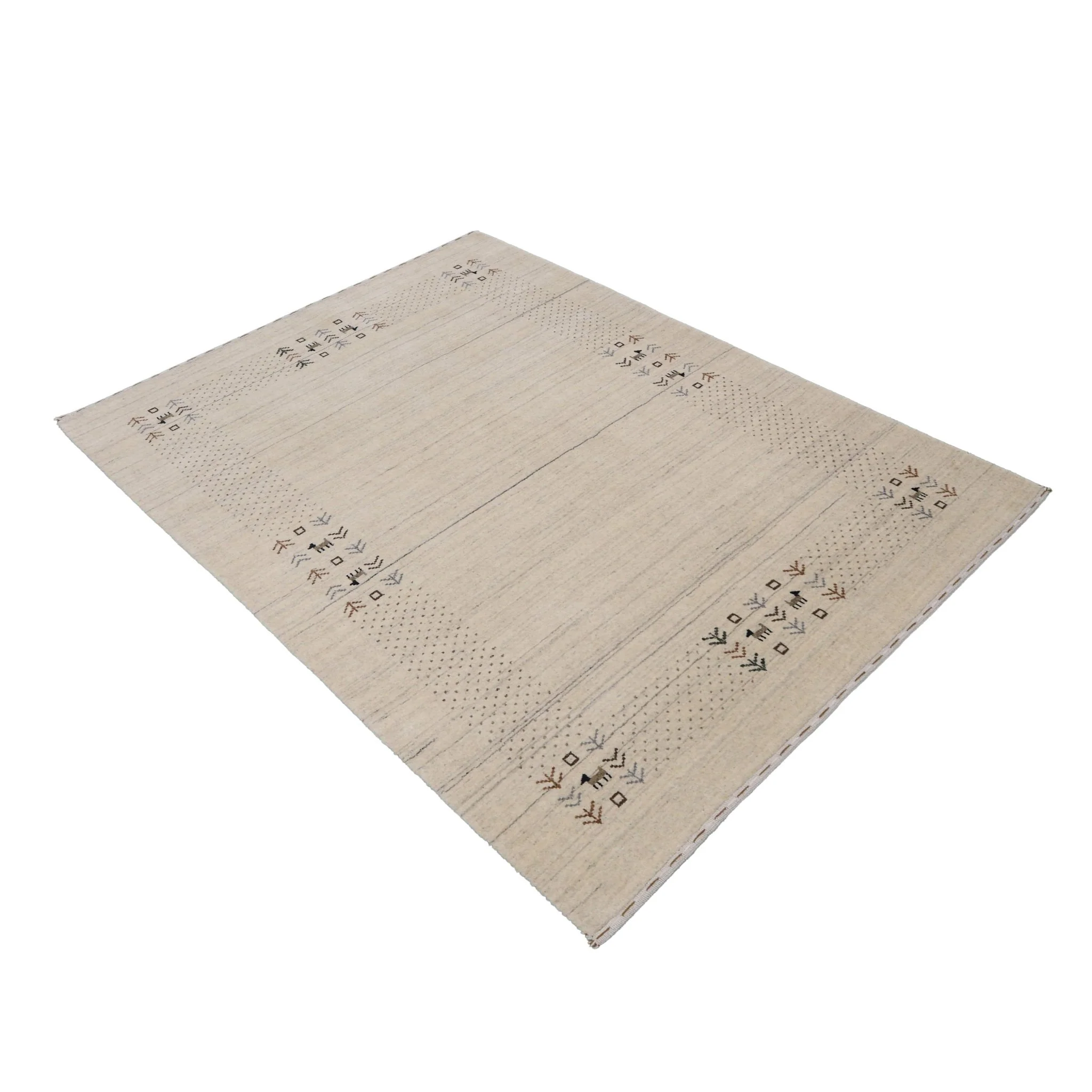 Beige Contemporary Solid Border Design Hand Loomed Wool Area Rug - Image 16