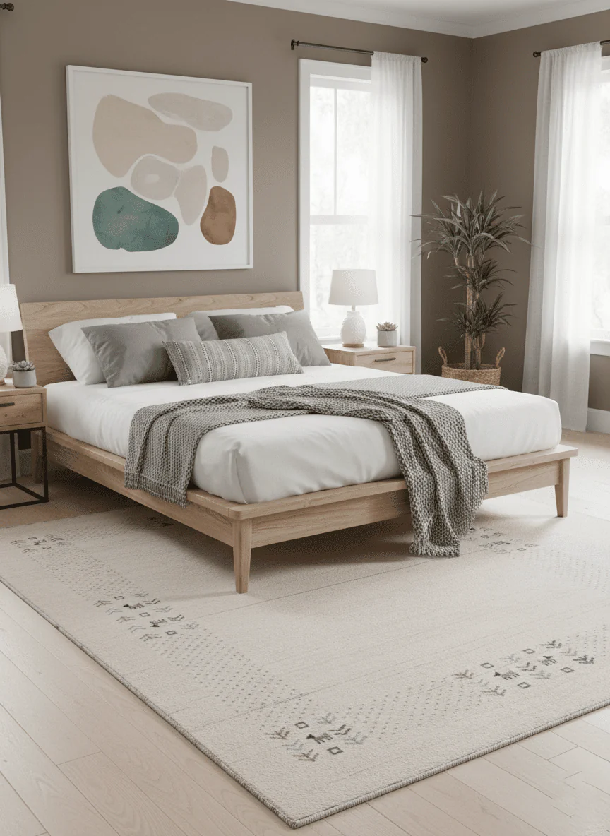 Beige Contemporary Solid Border Design Hand Loomed Wool Area Rug - Image 2